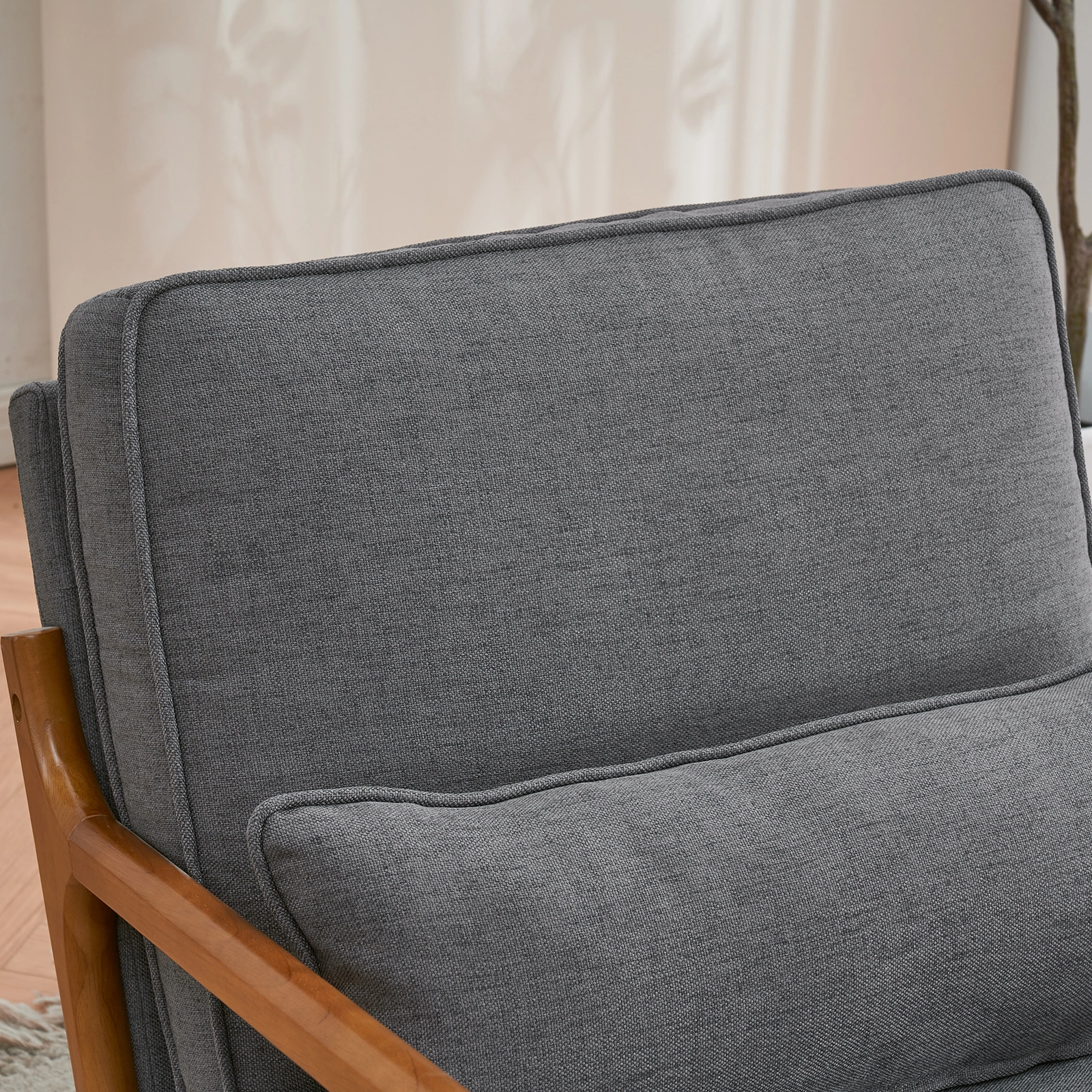 Oak Armrest Oak Upholstered Single Lounge Chair Indoor Lounge Chair Dark Grey view 21