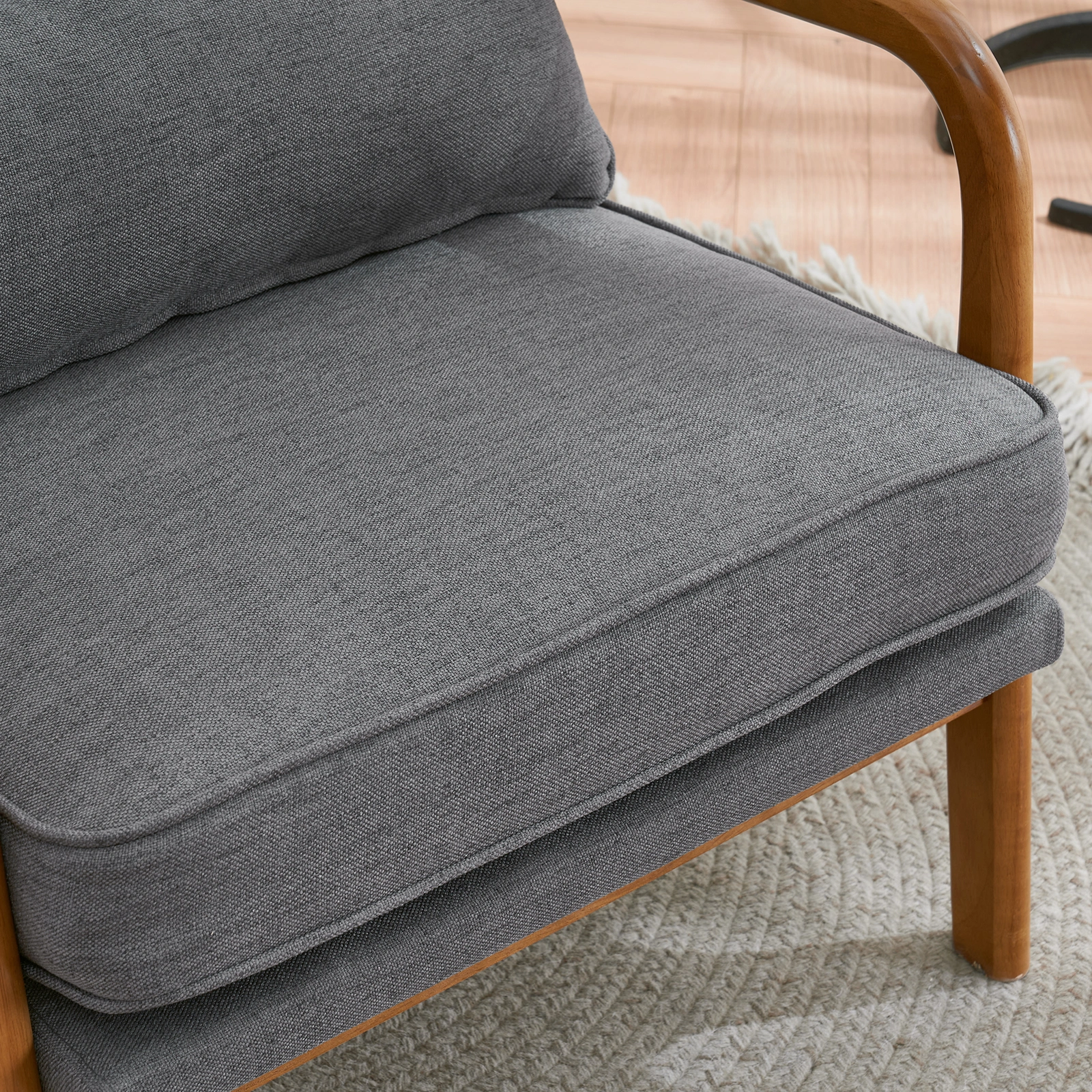Oak Armrest Oak Upholstered Single Lounge Chair Indoor Lounge Chair Dark Grey view 22