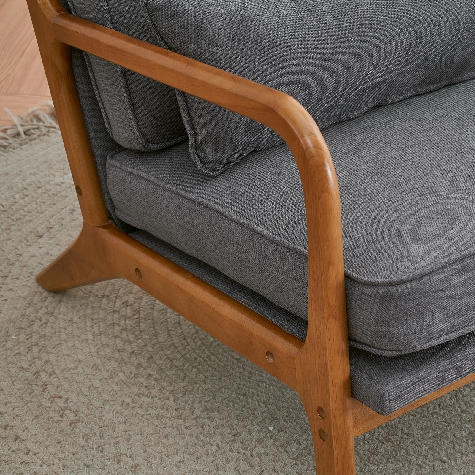 Oak Armrest Oak Upholstered Single Lounge Chair Indoor Lounge Chair Dark Grey view 24