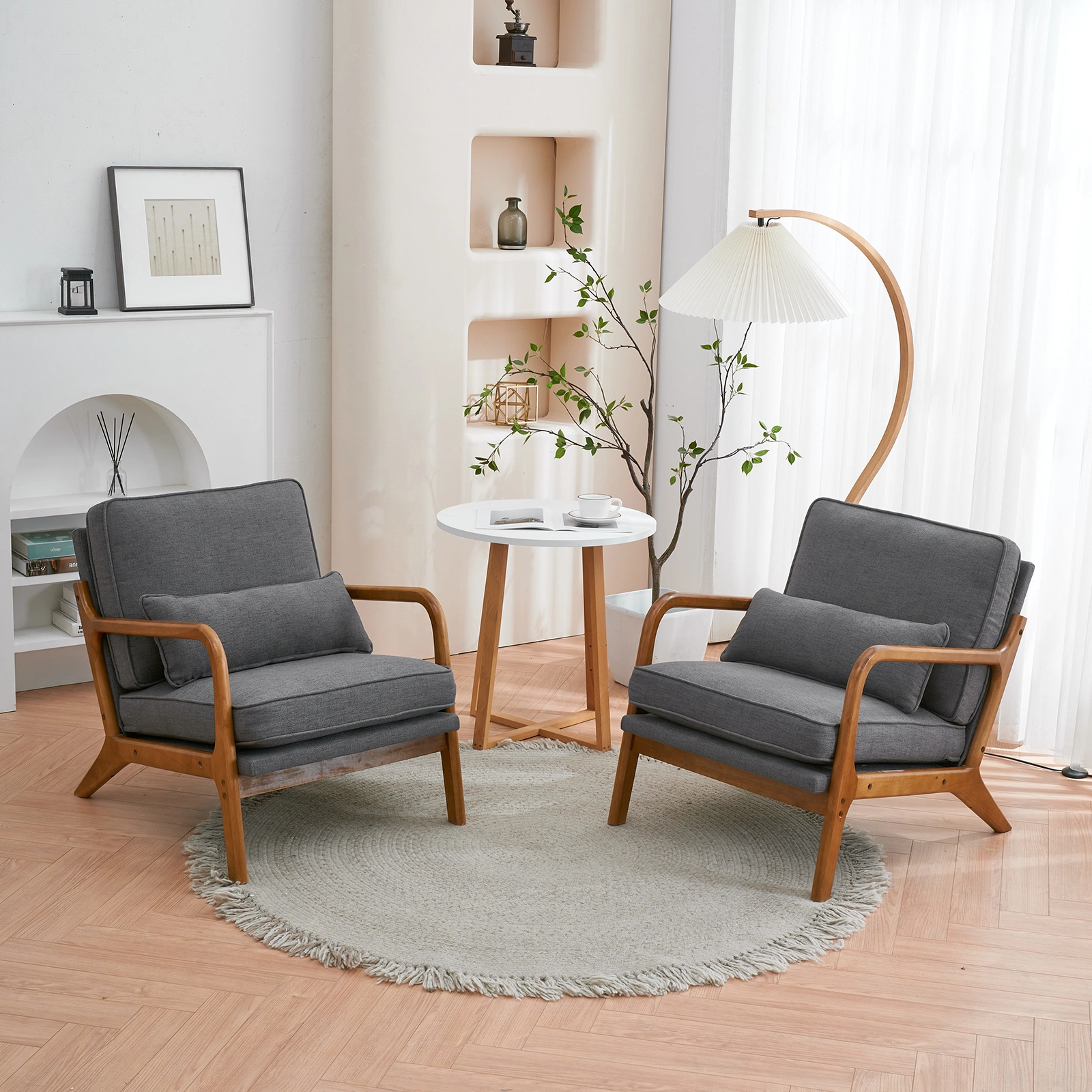 Oak Armrest Oak Upholstered Single Lounge Chair Indoor Lounge Chair Dark Grey view 31