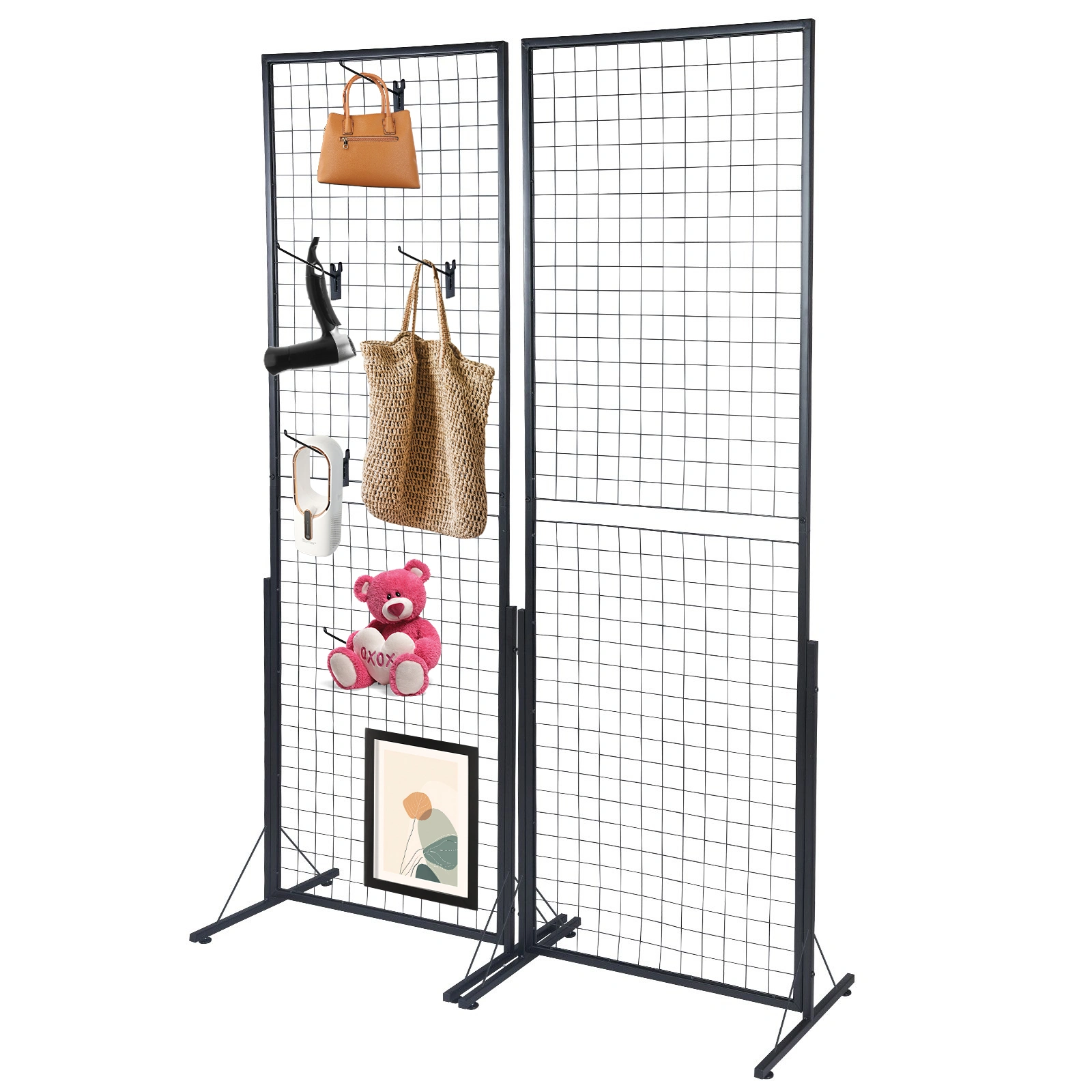2-Pack 24"x67" Commercial Grid Wall Display with T-Base Stand - Double-Sided Wire Panel System for Retail Stores, Craft Fairs & Trade Shows Includes Hooks & Clips