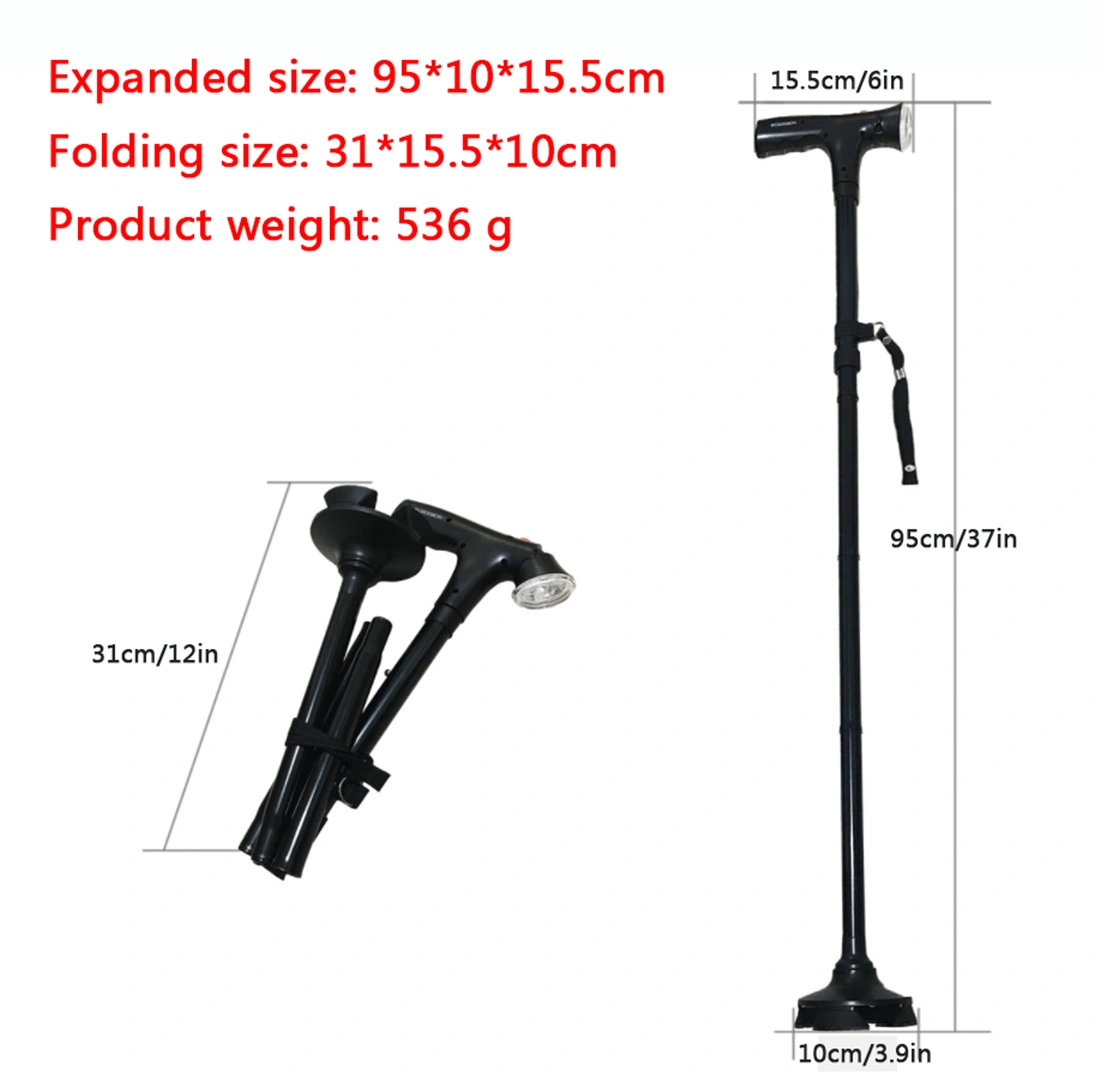 5-Level Adjustable Walking Stick - Portable Foldable Cane with LED Light and Alarm for Camping Hiking Travel, Adjustable Height view 4
