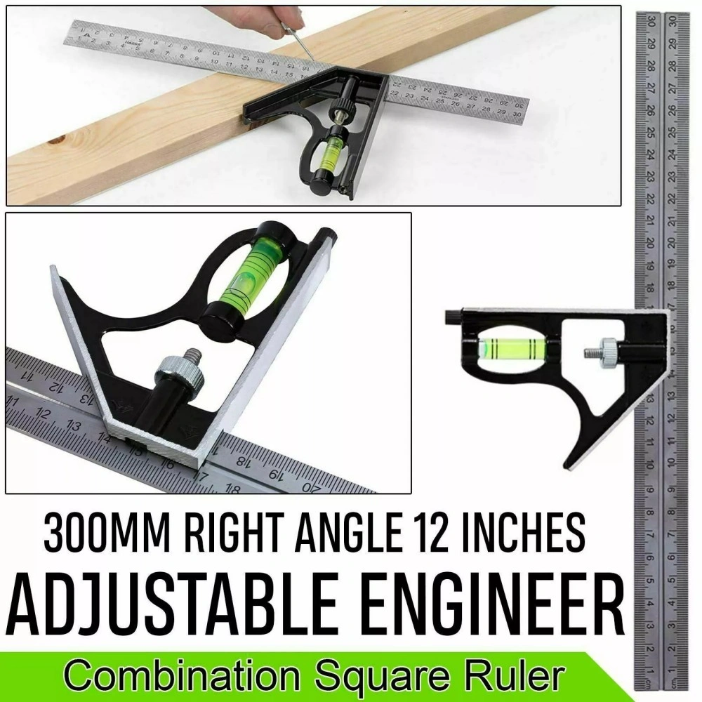 300mm 12" Adjustable Engineer's Combination Try Square Set - Right Angle Ruler UK view 2