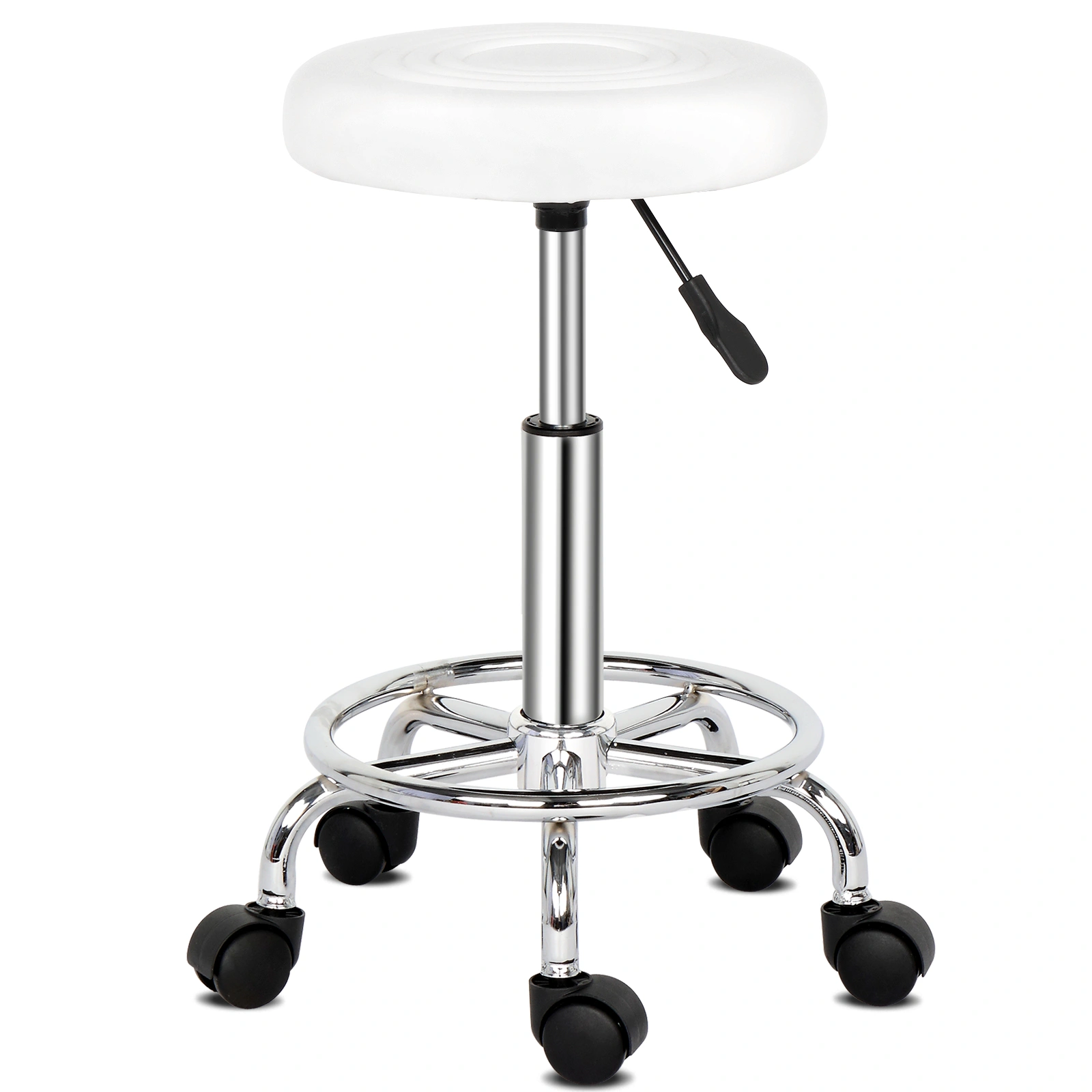 Round Stool with Lines Rotation Bar Stool White view 4