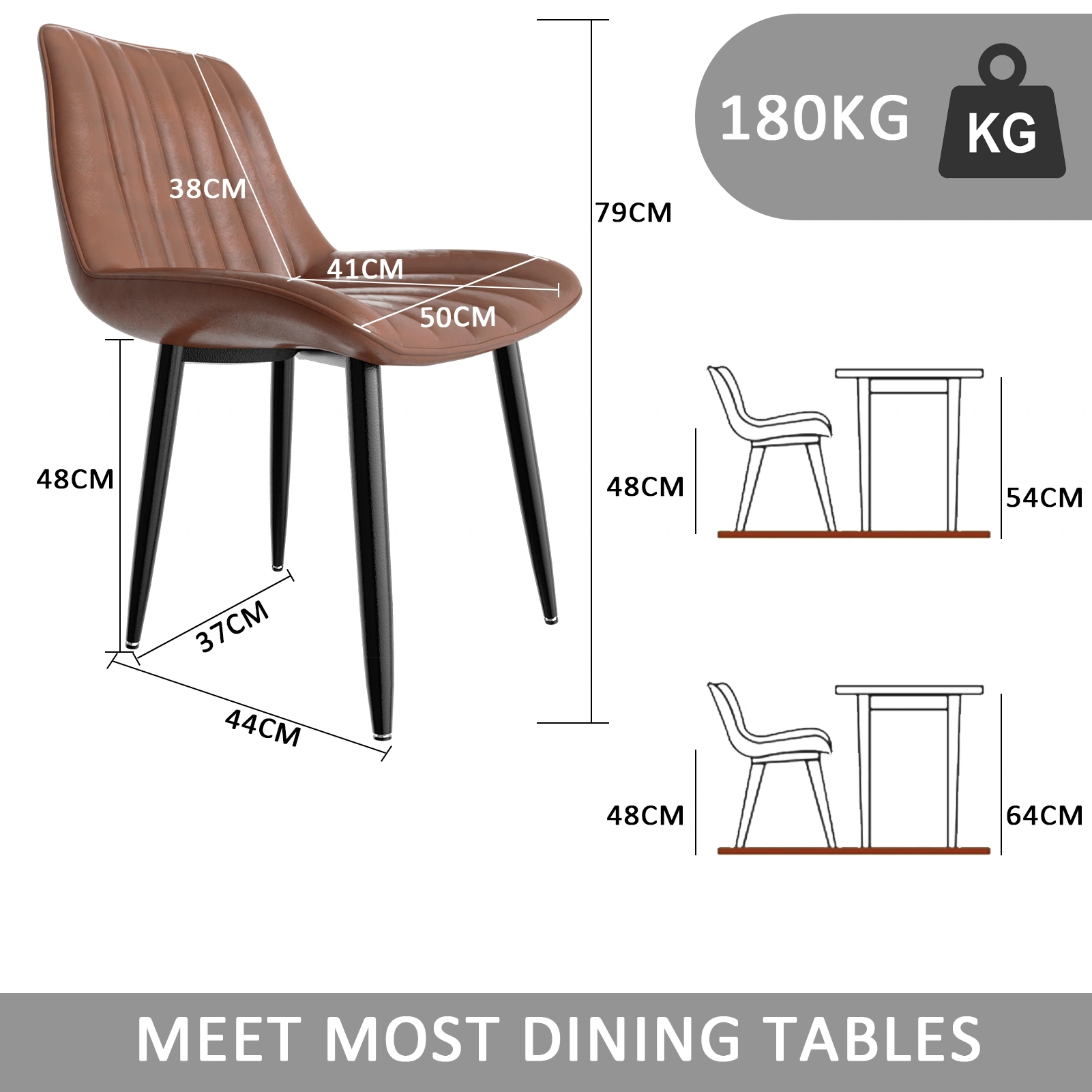 Set of 4 Dining Chairs PU Faux Leather Upholstered Kitchen Dining Table Chair 5cm Seat 7cm Backrest 180KG Load for Living Room Bedroom Hotel Restaurant view 2