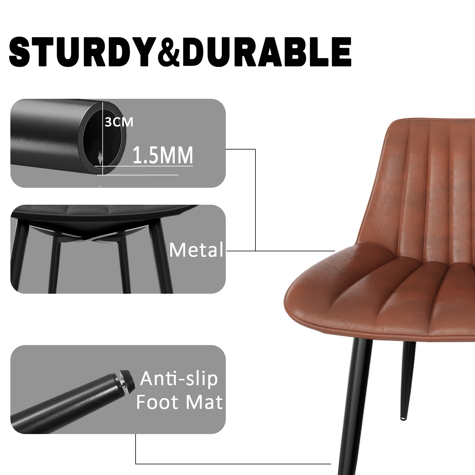 Set of 4 Dining Chairs PU Faux Leather Upholstered Kitchen Dining Table Chair 5cm Seat 7cm Backrest 180KG Load for Living Room Bedroom Hotel Restaurant view 3