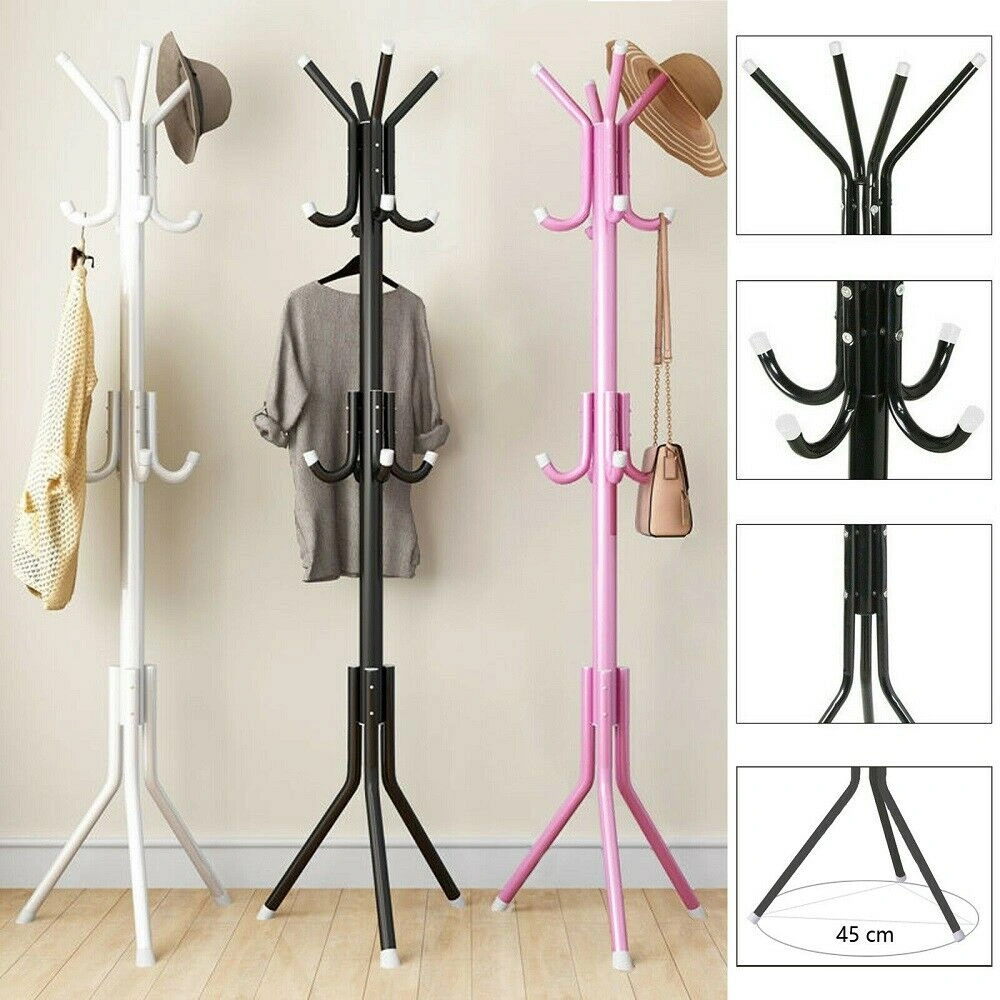 Floor Standing Coat Stand Rack with Hooks for Coat Hat Jacket Umbrella Clothes Hanger - UK