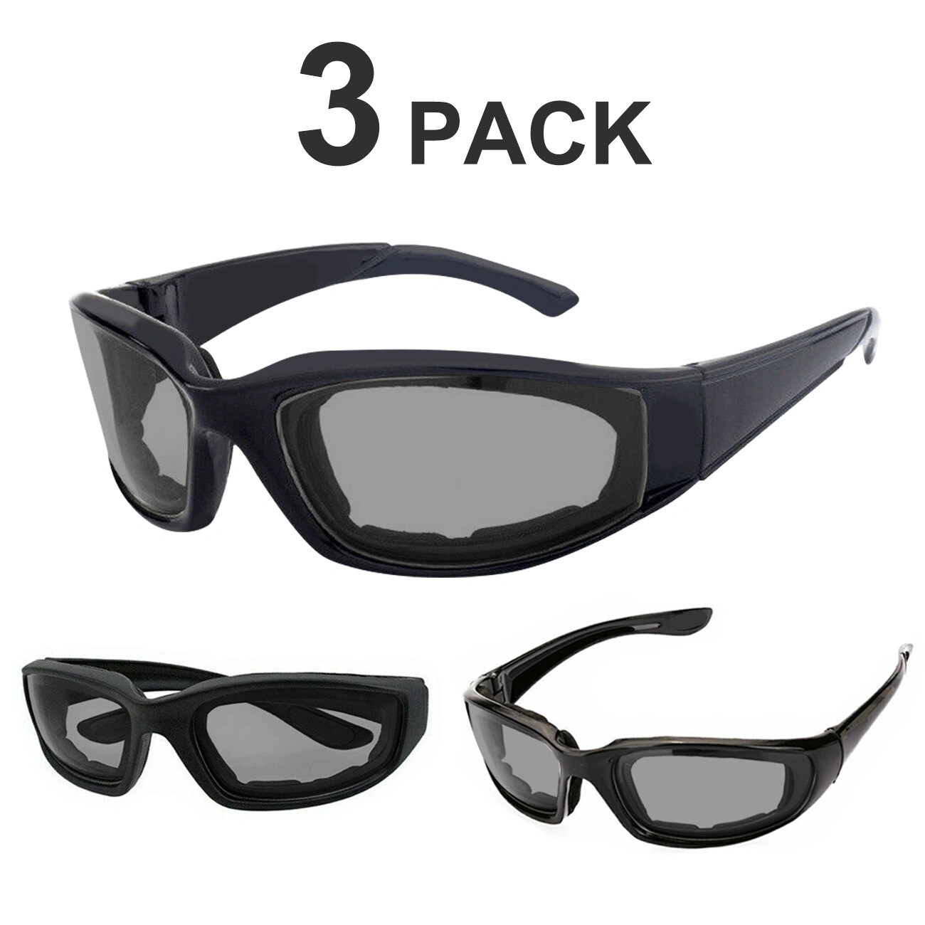 3 Pairs Motorcycle Riding Glasses Wind Resistant Sports Goggles Biker Sunglasses Eye Protection Cycling Sunglass Grey Lens view 4