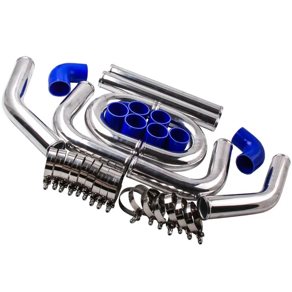 64mm Aluminum Universal Turbo Intercooler Piping Tube Kit + Elbow Hose 2.5" view 6