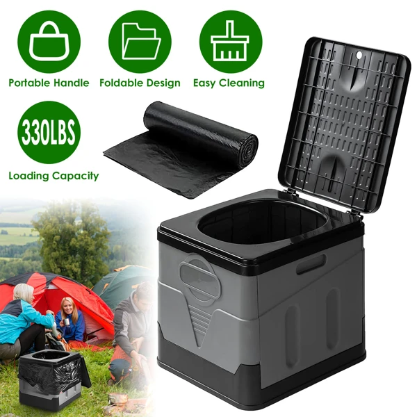 Portable Toilet with Carry Bag Foldable Emergency Toilet with Lid Trash Bags Camping Toilet Foldable Toilet for Car Indoor Outdoor Commode Travel Toilet Portable Toilet for Camping,Tent,Hiking,Boating view 2