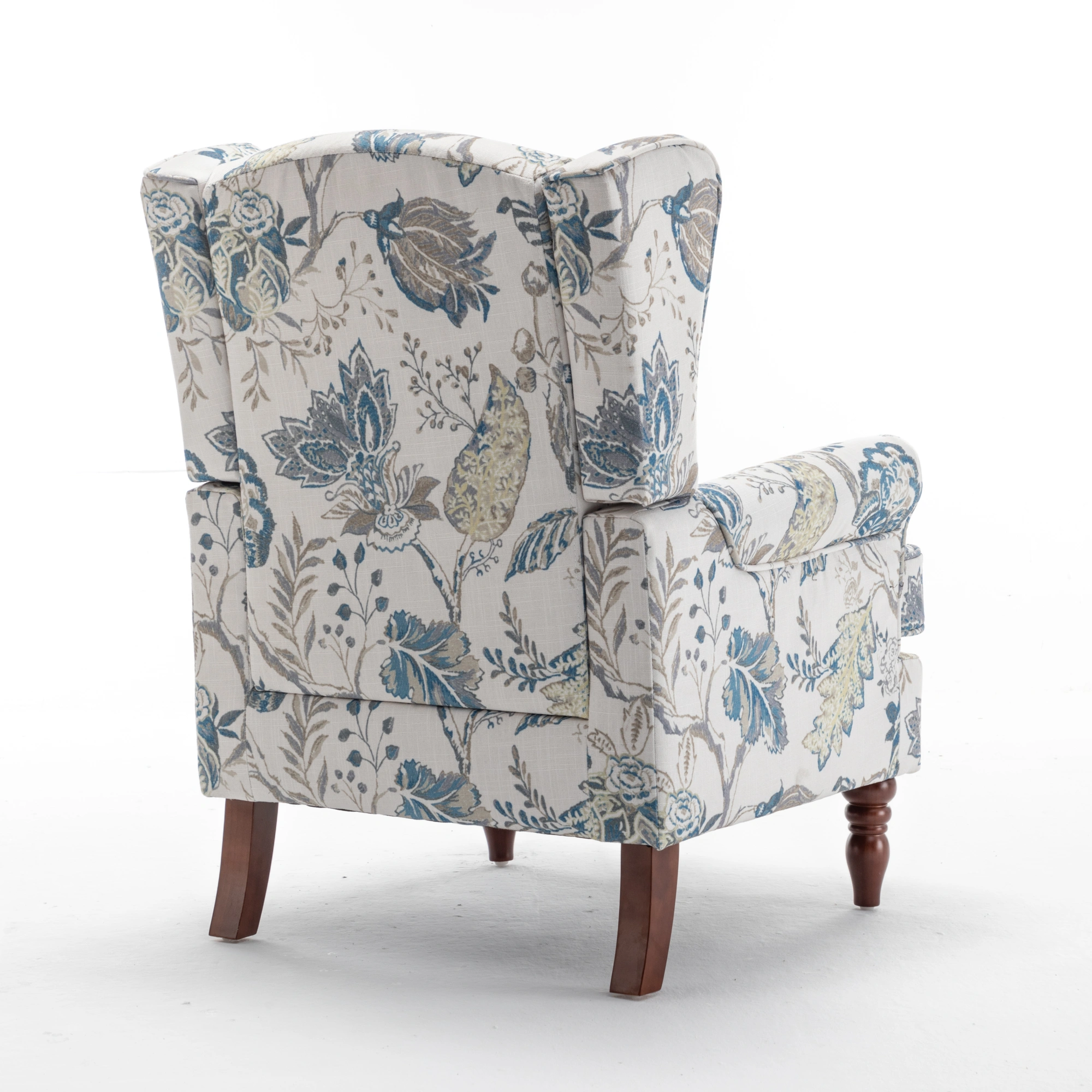 Modern Accent Chair with Retro Wood Legs, Comfy Upholstered Armchair, Floral Design Single Sofa Chair for Living Room Bedroom Office - Floral Blue view 18