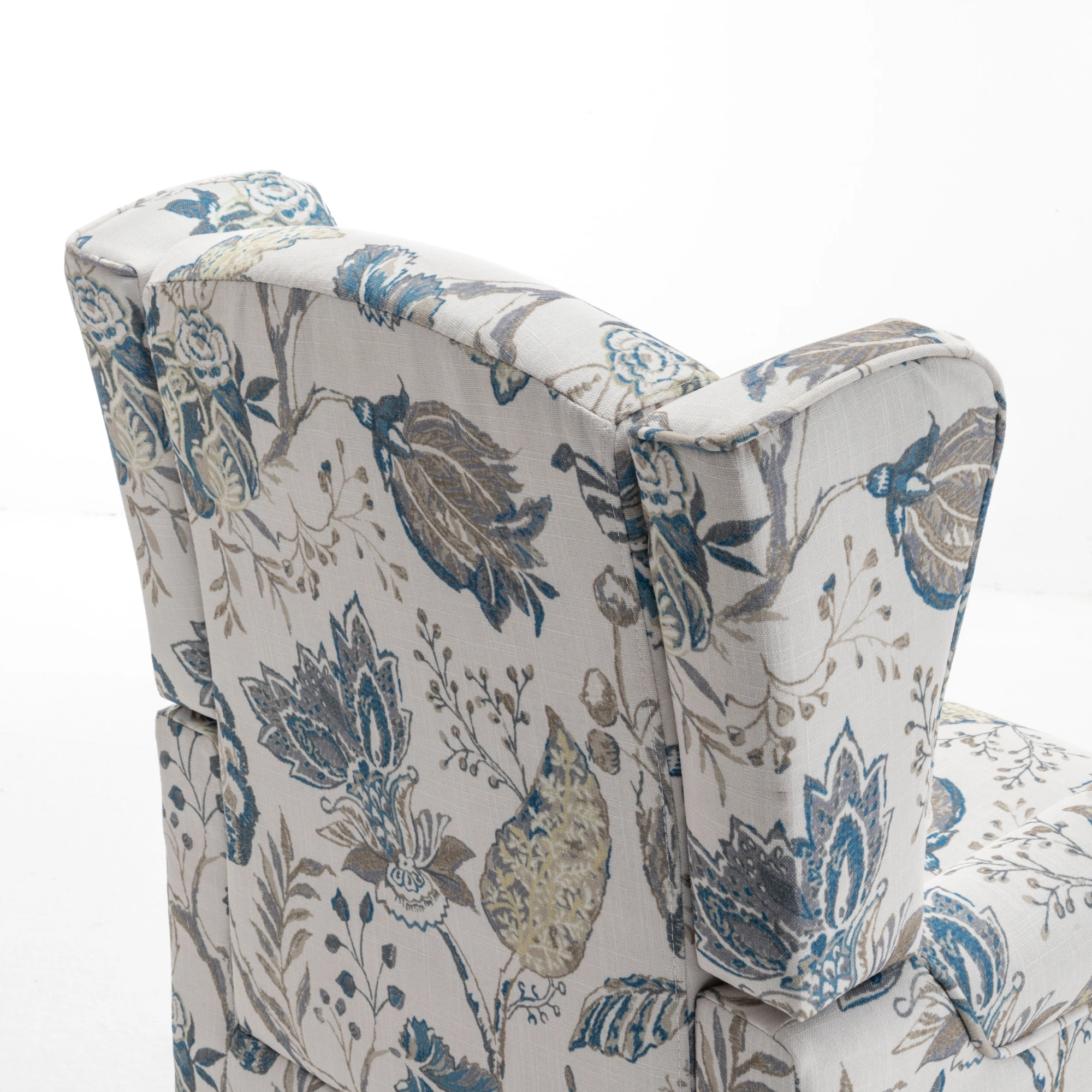 Modern Accent Chair with Retro Wood Legs, Comfy Upholstered Armchair, Floral Design Single Sofa Chair for Living Room Bedroom Office - Floral Blue view 23
