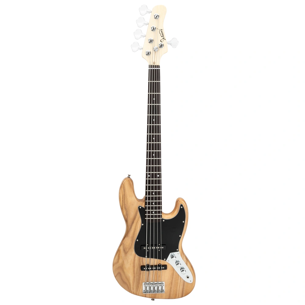 Gjazz Electric 5 String Bass Guitar Full Size Bag Strap Pick Connector Wrench Tool Burlywood