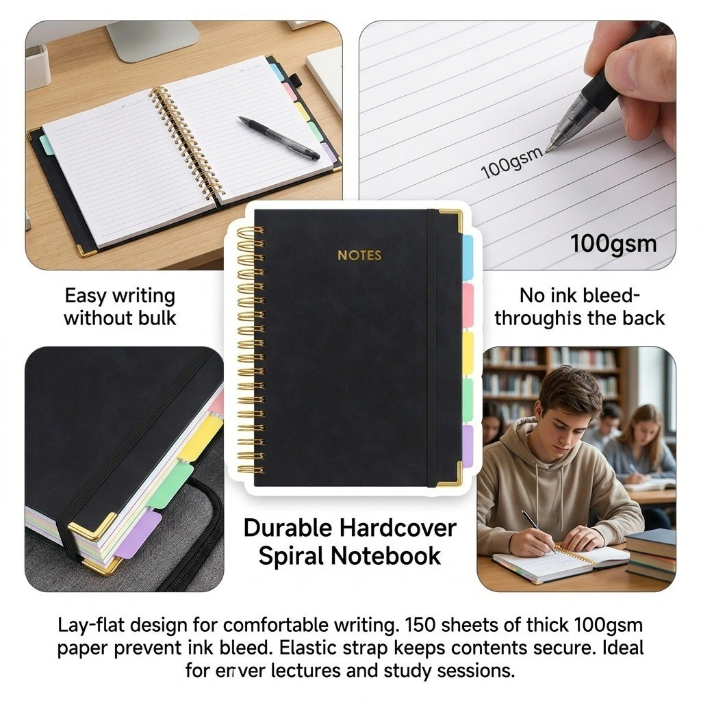 Extra Large Hardcover Spiral Notebook 300 Pages with Removable Dividers & Tabs, A3 Lined Journal for School Office UK view 5
