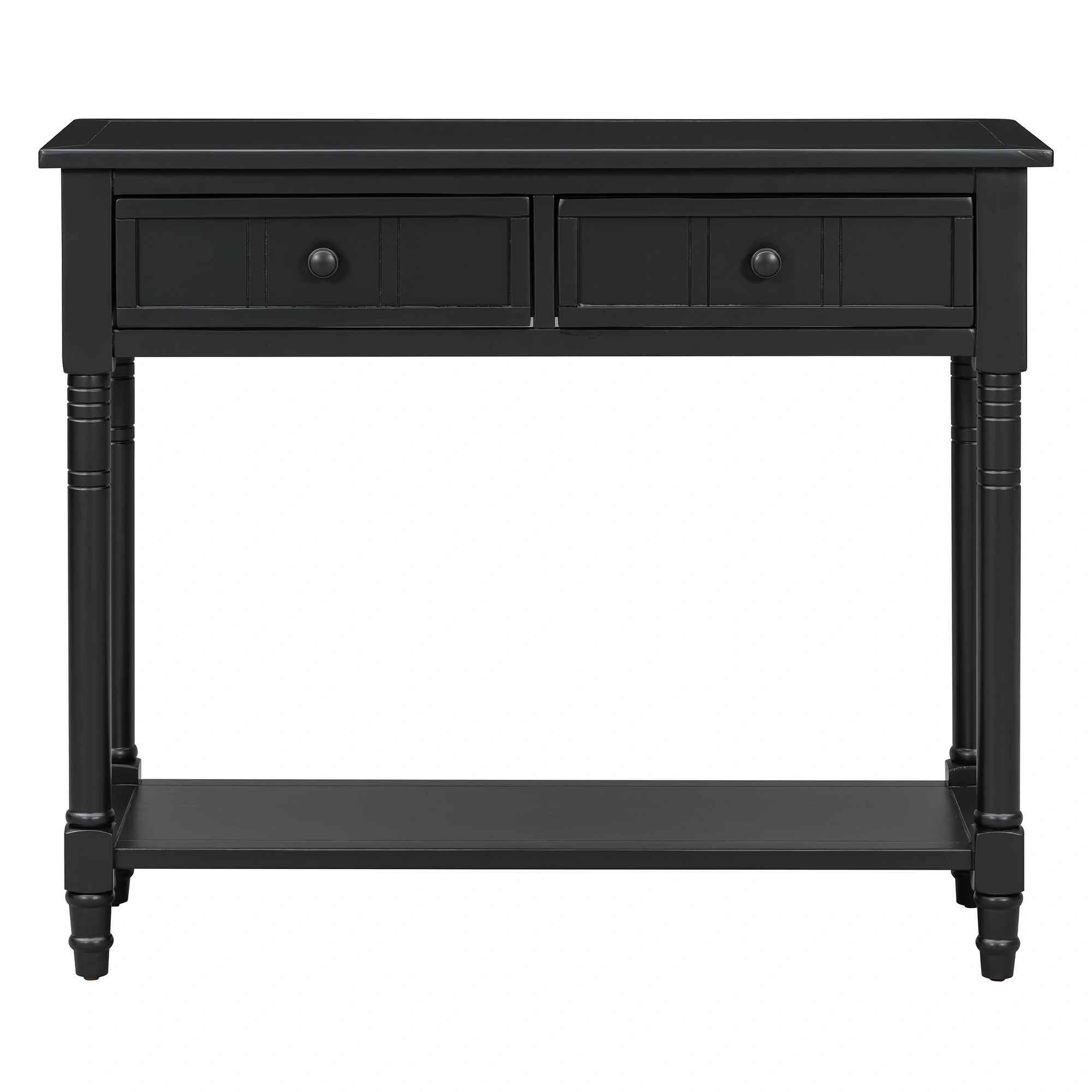 Traditional Console Table with 2 Drawers & Bottom Shelf, Entryway Hallway Table, Black Finish, Living Room Furniture view 3