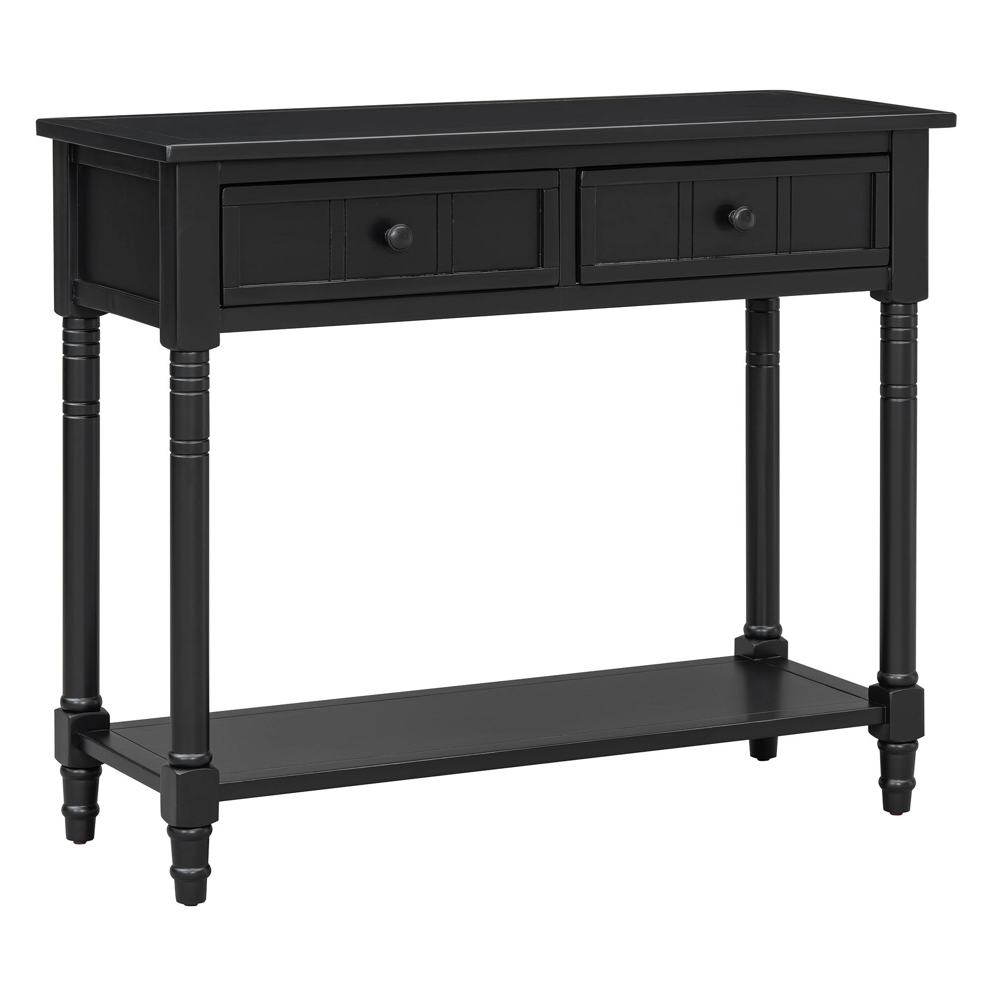 Traditional Console Table with 2 Drawers & Bottom Shelf, Entryway Hallway Table, Black Finish, Living Room Furniture view 4