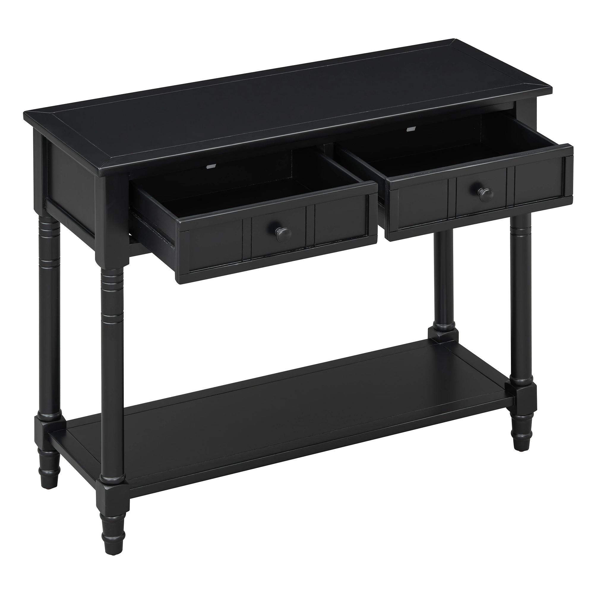 Traditional Console Table with 2 Drawers & Bottom Shelf, Entryway Hallway Table, Black Finish, Living Room Furniture view 5