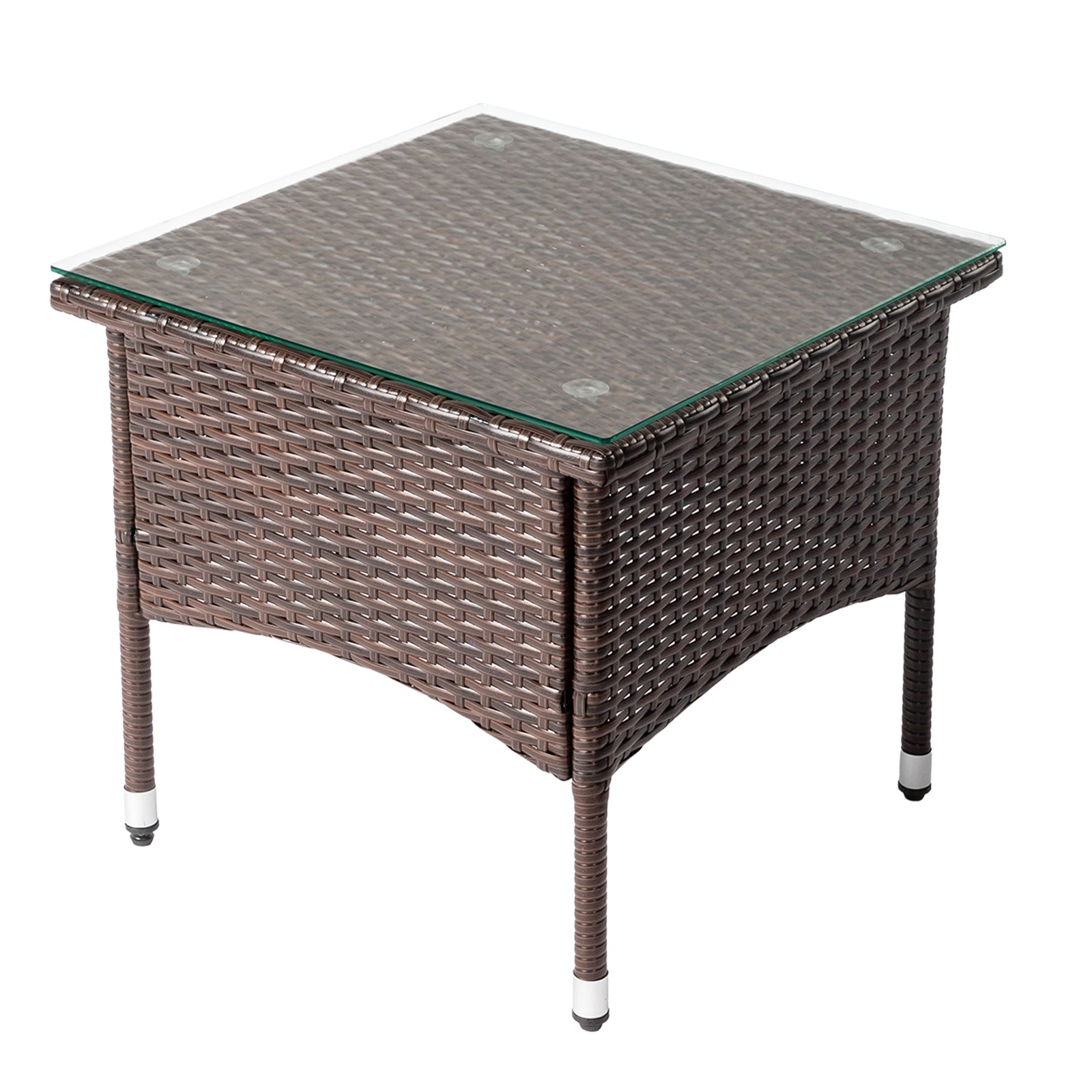 20" Patio Side Table, Outdoor Patio Wicker Square End Table, All-Weather Rattan Coffee Table w/Glass Tabletop for Backyard Deck Porch Poolside, Brown