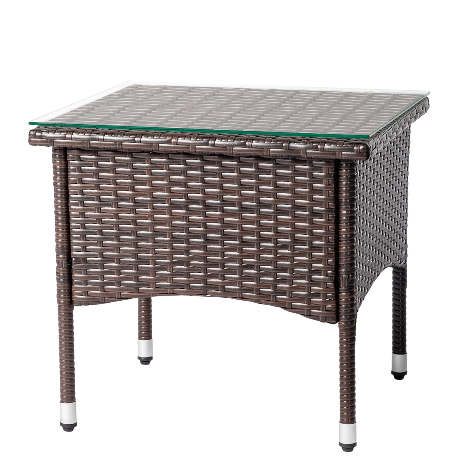 20" Patio Side Table, Outdoor Patio Wicker Square End Table, All-Weather Rattan Coffee Table w/Glass Tabletop for Backyard Deck Porch Poolside, Brown view 10