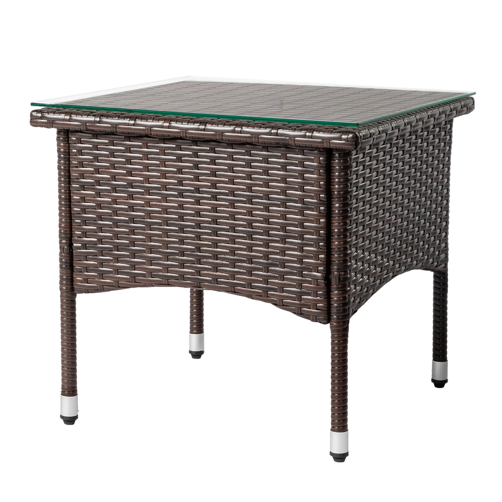 20" Patio Side Table, Outdoor Patio Wicker Square End Table, All-Weather Rattan Coffee Table w/Glass Tabletop for Backyard Deck Porch Poolside, Brown view 2