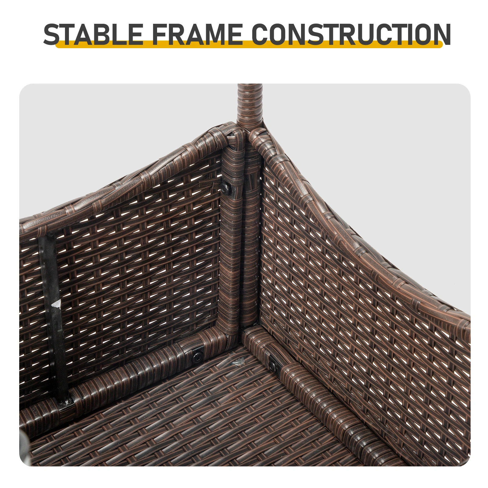 20" Patio Side Table, Outdoor Patio Wicker Square End Table, All-Weather Rattan Coffee Table w/Glass Tabletop for Backyard Deck Porch Poolside, Brown view 3