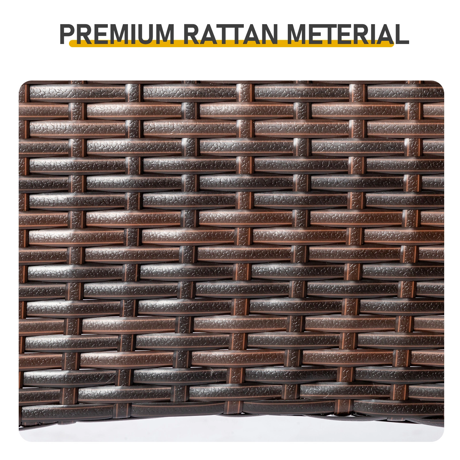 20" Patio Side Table, Outdoor Patio Wicker Square End Table, All-Weather Rattan Coffee Table w/Glass Tabletop for Backyard Deck Porch Poolside, Brown view 7