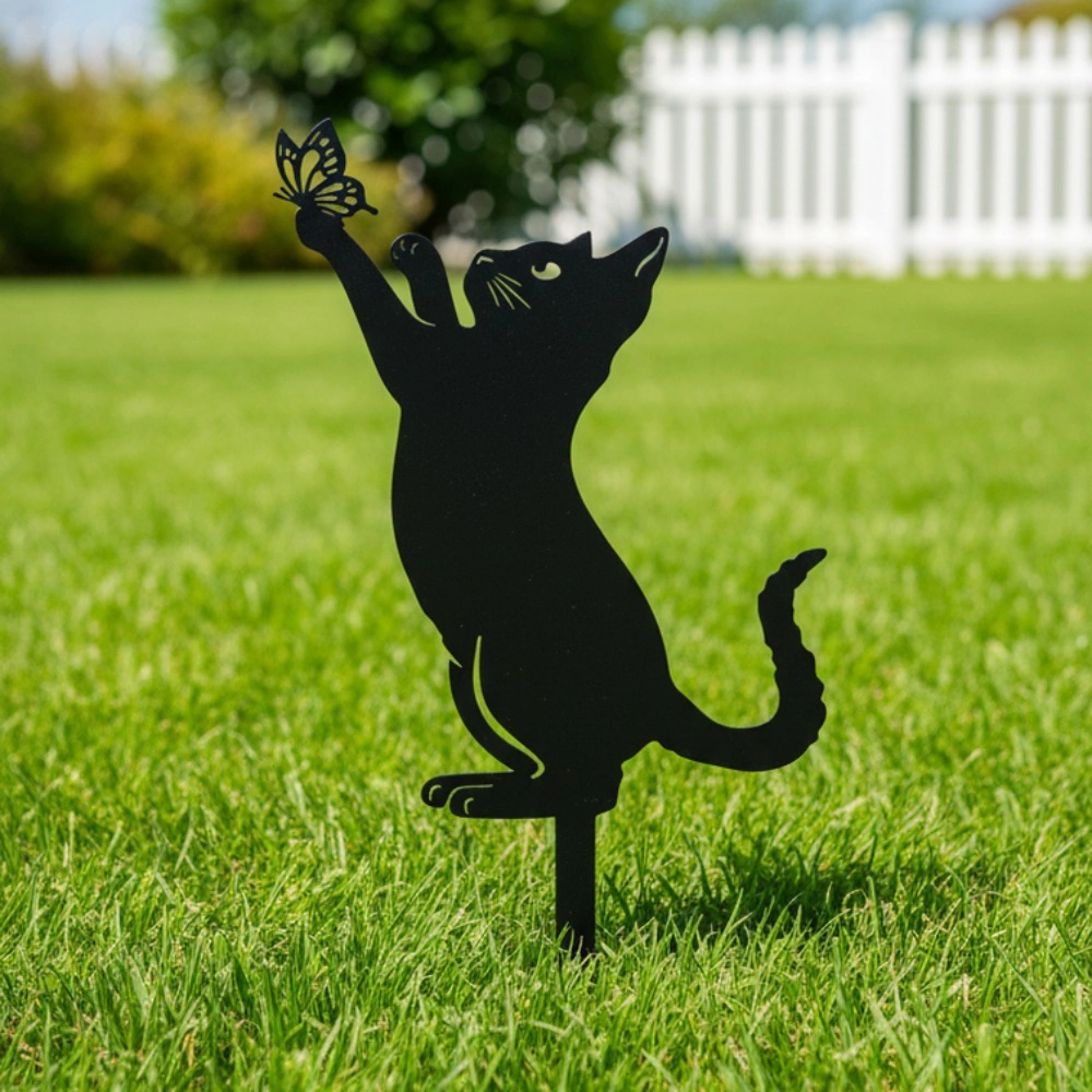CIFbuy Black Metal Cat Silhouette Outdoor Garden, Statue Rustproof Weather Resistant Sculpture for, Patio Lawn Yard Stylish Gothic Home Accent Gift for, Women Mom Cat Lovers, Halloween Christmas Housewarming(TikT G, TikT G, Seasonlf-pi forup)