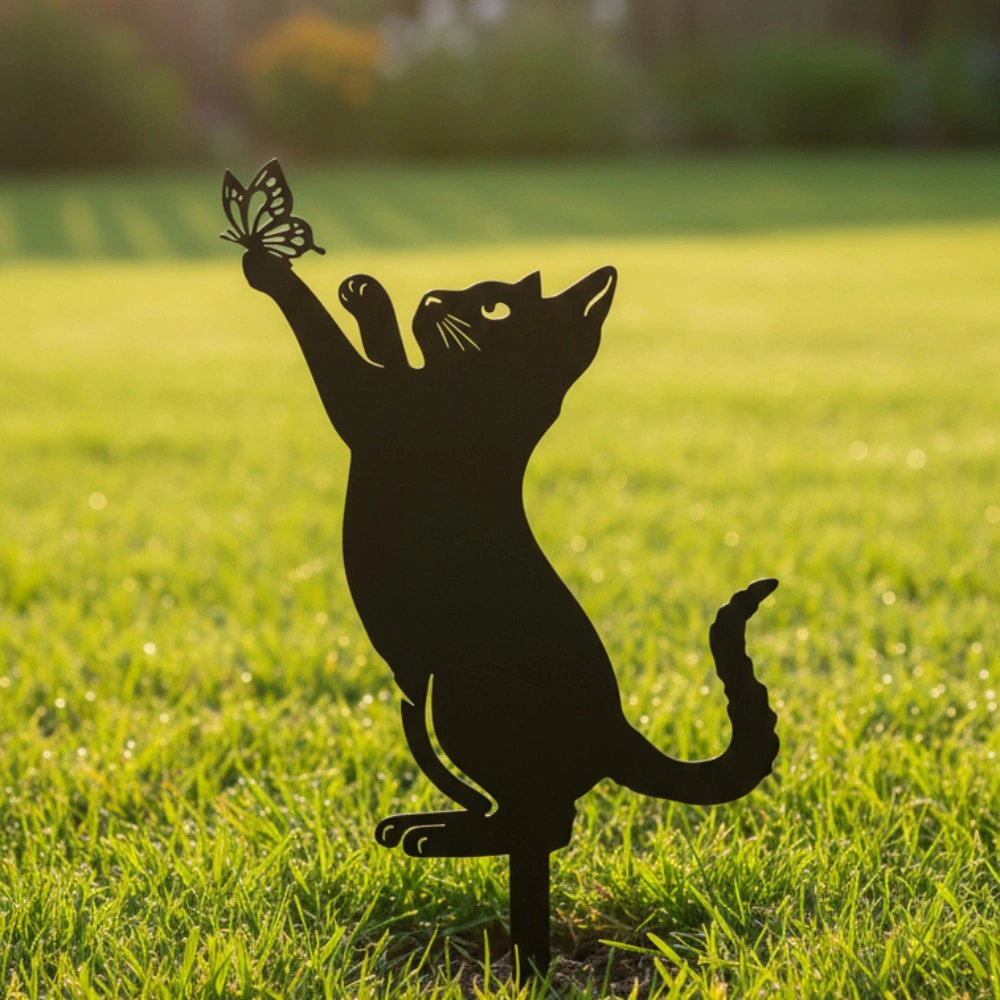 CIFbuy Black Metal Cat Silhouette Outdoor Garden, Statue Rustproof Weather Resistant Sculpture for, Patio Lawn Yard Stylish Gothic Home Accent Gift for, Women Mom Cat Lovers, Halloween Christmas Housewarming(TikT G, TikT G, Seasonlf-pi forup) view 2