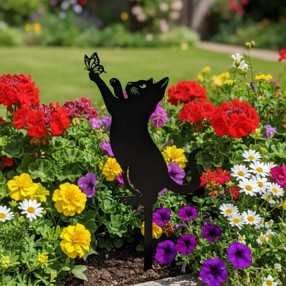CIFbuy Black Metal Cat Silhouette Outdoor Garden, Statue Rustproof Weather Resistant Sculpture for, Patio Lawn Yard Stylish Gothic Home Accent Gift for, Women Mom Cat Lovers, Halloween Christmas Housewarming(TikT G, TikT G, Seasonlf-pi forup) view 4