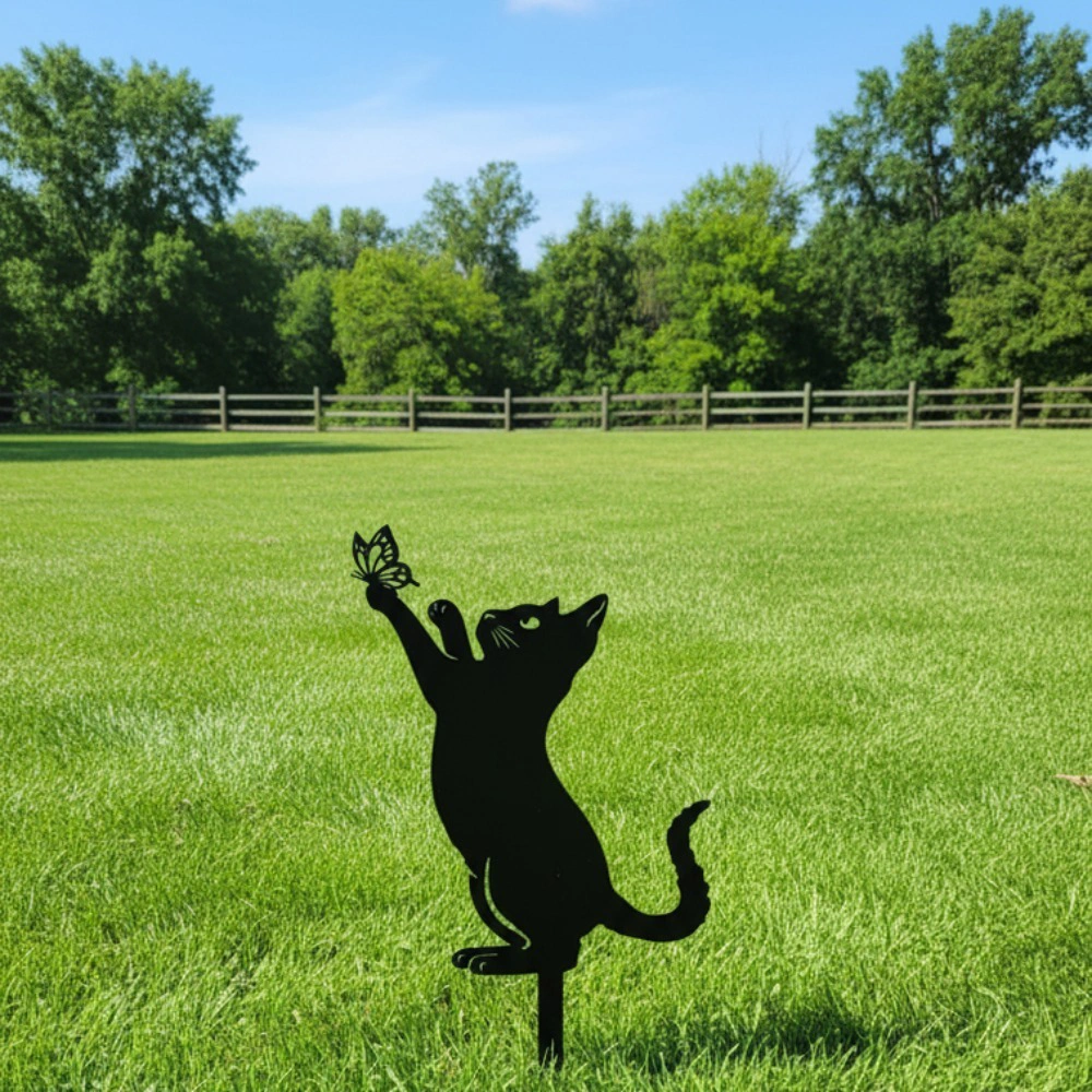 CIFbuy Black Metal Cat Silhouette Outdoor Garden, Statue Rustproof Weather Resistant Sculpture for, Patio Lawn Yard Stylish Gothic Home Accent Gift for, Women Mom Cat Lovers, Halloween Christmas Housewarming(TikT G, TikT G, Seasonlf-pi forup) view 5