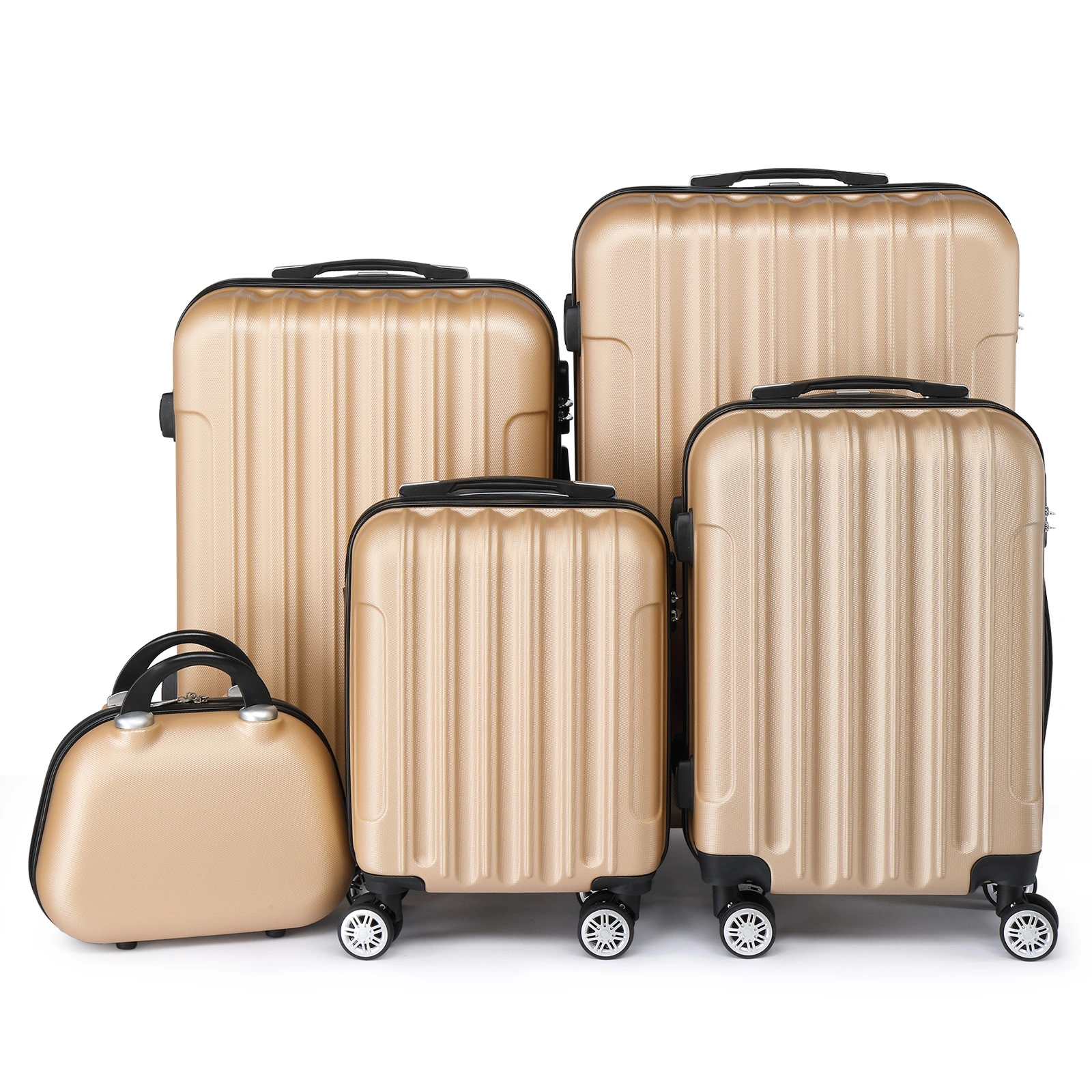 ABS Luggage Set 5 Piece Vertical Stripe 16 20 24 28 Inch with 12in Handbag Steel Telescopic Handle Champagne Gold view 2