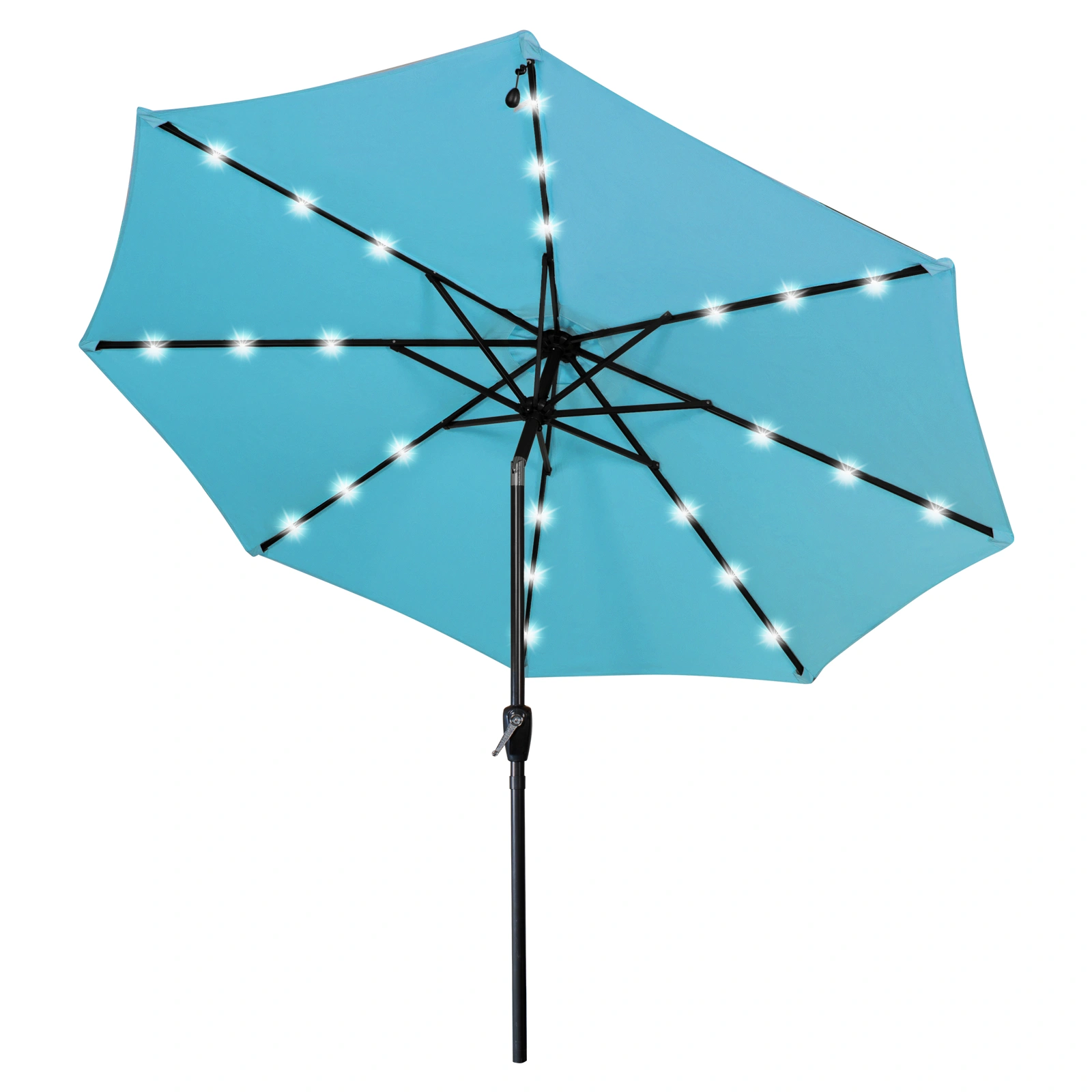 7M Solar Garden Parasol with LED Lights, UV Protection Patio Umbrella, 8 Ribs Crank Tilt Outdoor Sunshade Canopy for Deck Patio Balcony