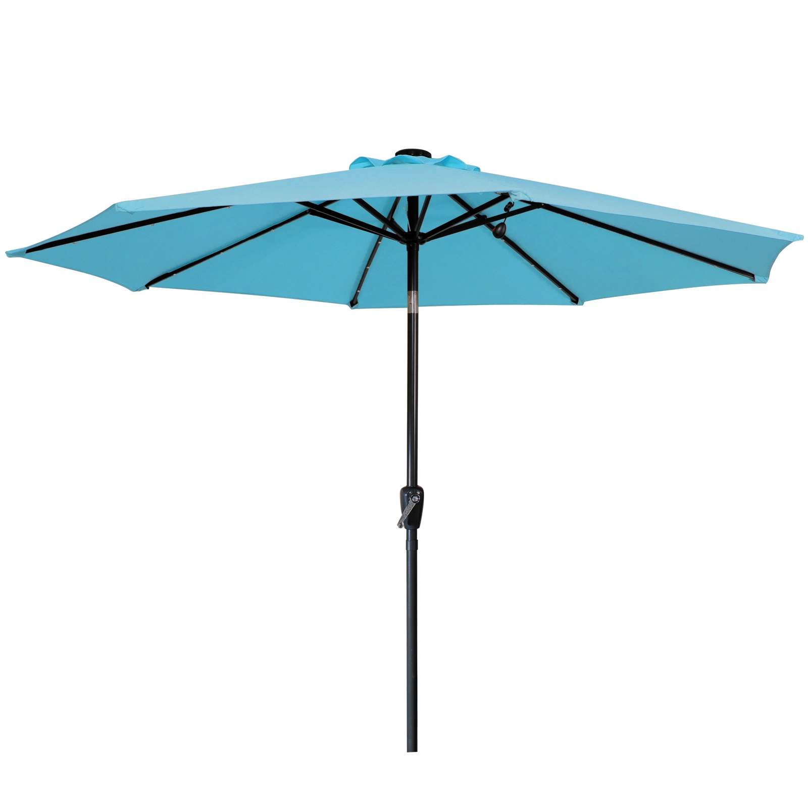 7M Solar Garden Parasol with LED Lights, UV Protection Patio Umbrella, 8 Ribs Crank Tilt Outdoor Sunshade Canopy for Deck Patio Balcony view 2