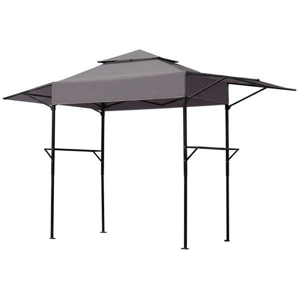 3.3x12.5FT Double Top Grill Gazebo, Dark Gray Polyester BBQ Canopy with Adjustable Side Sunshades, Black Powder Coated Folding Frame, Mesh Trays & Carry Bag view 3