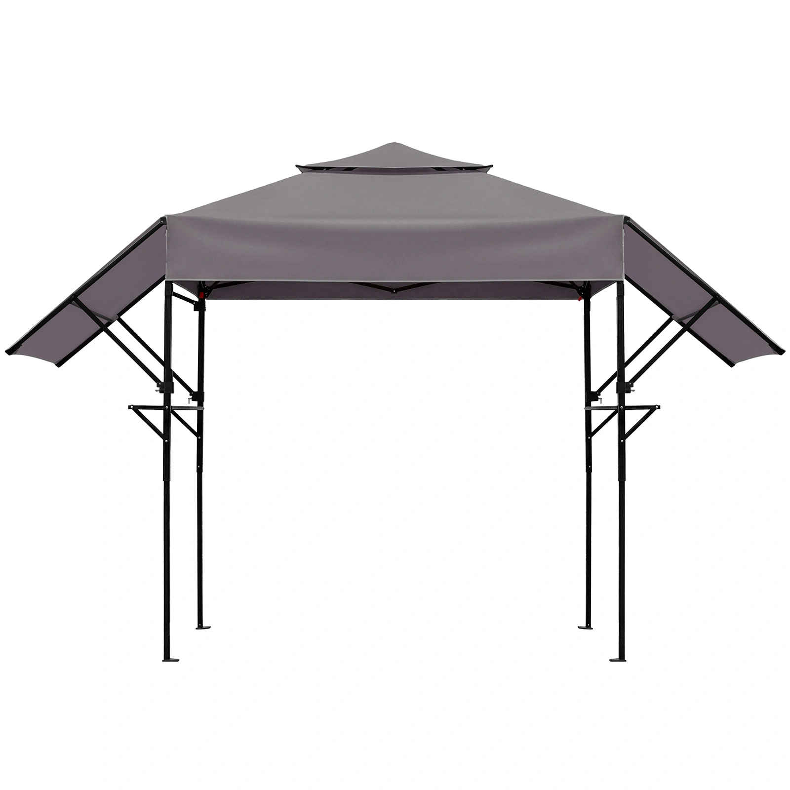 3.3x12.5FT Double Top Grill Gazebo, Dark Gray Polyester BBQ Canopy with Adjustable Side Sunshades, Black Powder Coated Folding Frame, Mesh Trays & Carry Bag