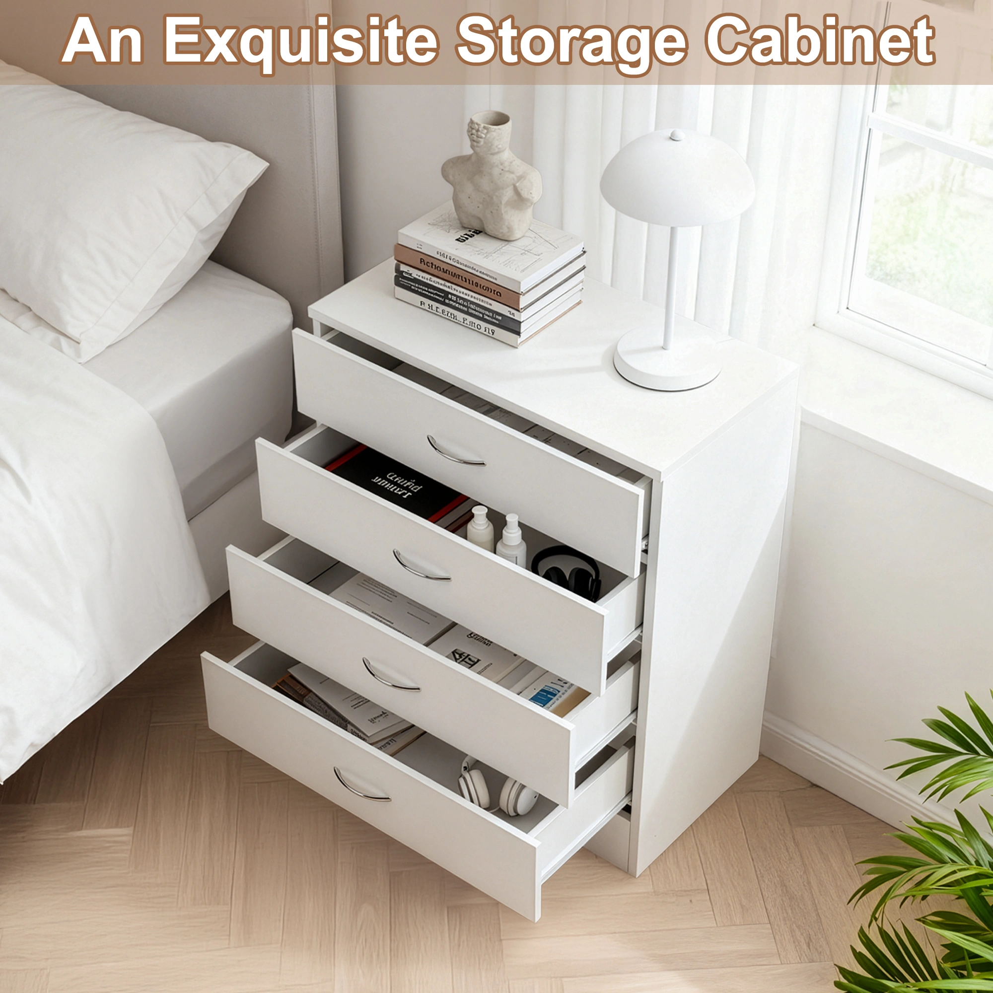 MDF Wood Simple 4-Drawer Dresser White view 23