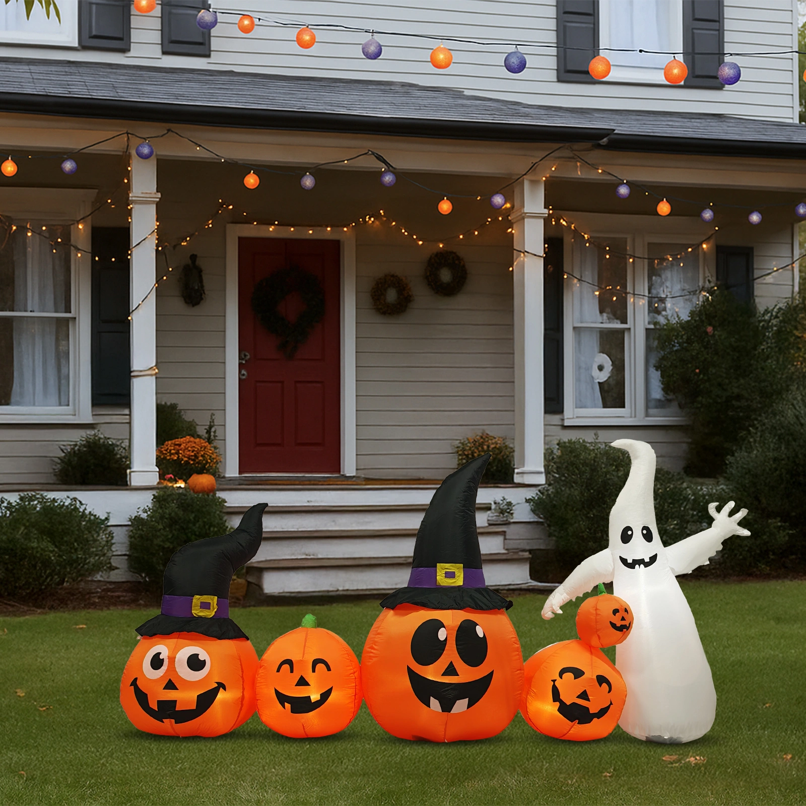 8FT Halloween Inflatable Pumpkins and Ghost Yard Decoration, Outdoor Indoor Blow Up Decor with Built-in LED Lights, Lawn Garden Haunted Display view 10