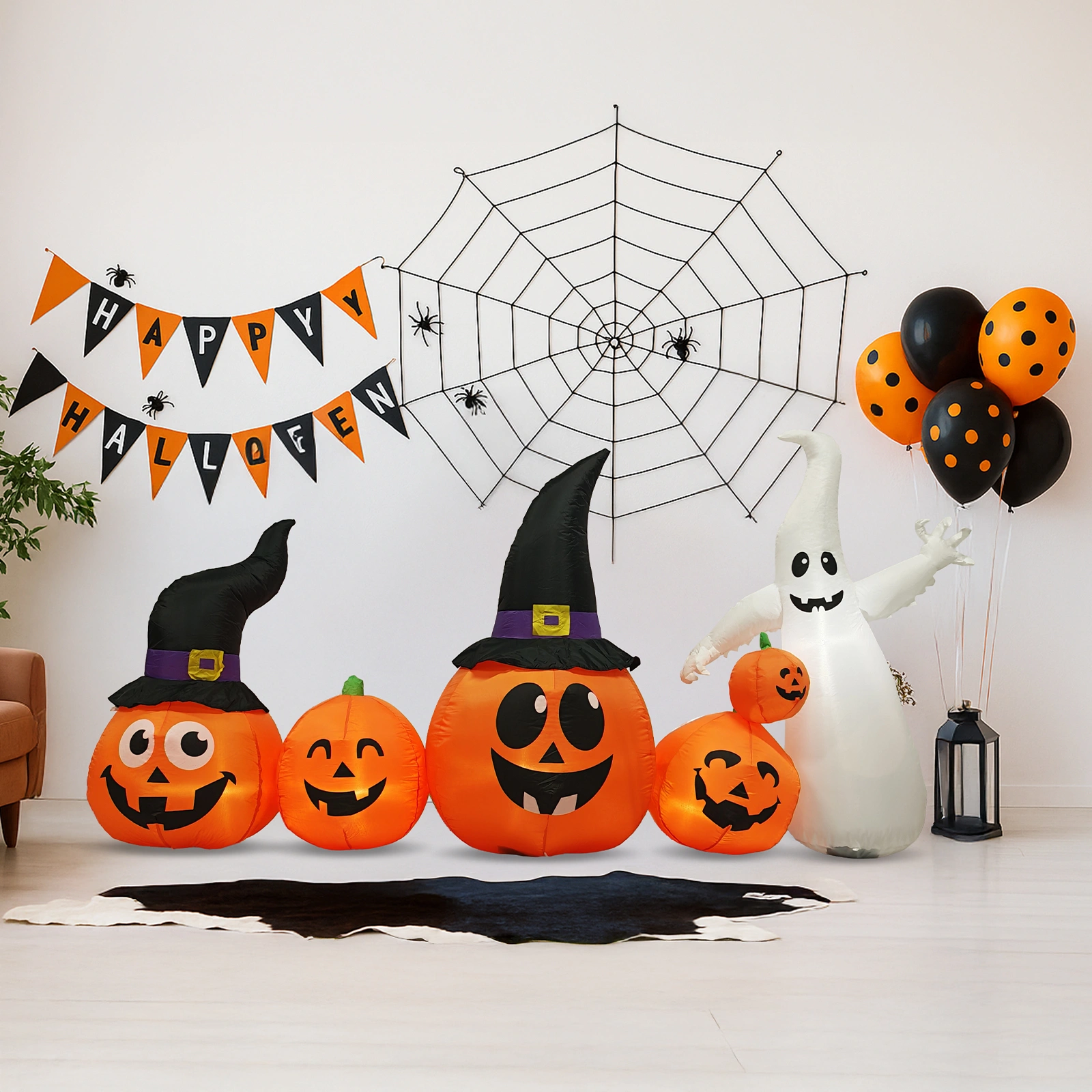 8FT Halloween Inflatable Pumpkins and Ghost Yard Decoration, Outdoor Indoor Blow Up Decor with Built-in LED Lights, Lawn Garden Haunted Display view 13