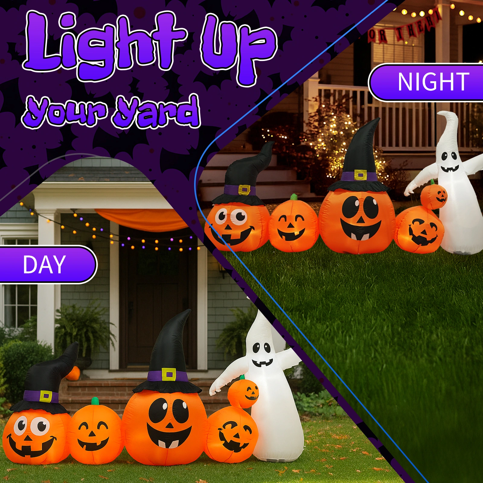 8FT Halloween Inflatable Pumpkins and Ghost Yard Decoration, Outdoor Indoor Blow Up Decor with Built-in LED Lights, Lawn Garden Haunted Display view 9