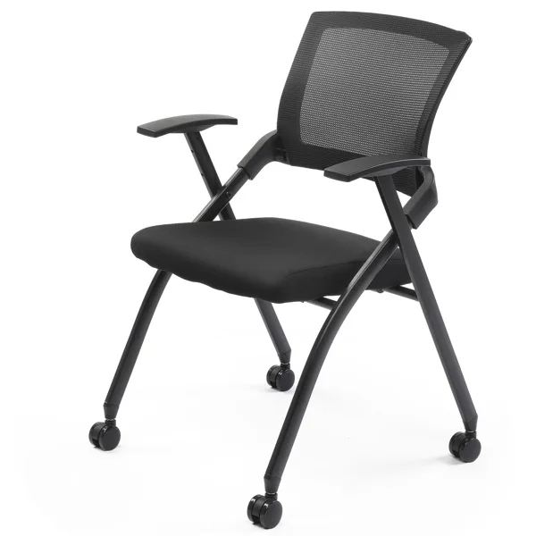 2 Pack Stackable Conference Room Chairs with Wheels, Folding Office Chair with Rebound Back, Padded Seat for Training Room, Guest, Reception, Event, Capacity 350lbs, Black view 2