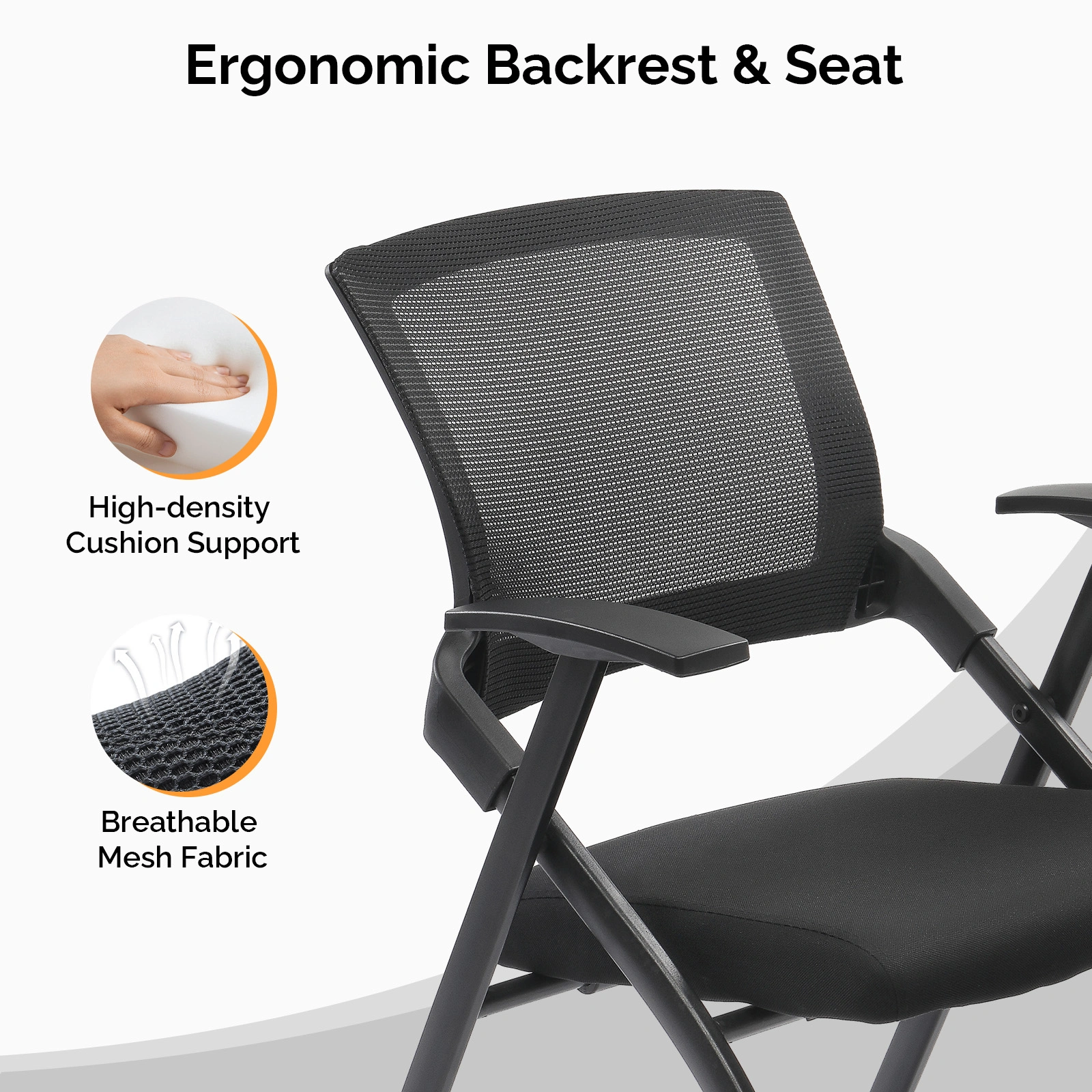 2 Pack Stackable Conference Room Chairs with Wheels, Folding Office Chair with Rebound Back, Padded Seat for Training Room, Guest, Reception, Event, Capacity 350lbs, Black view 4