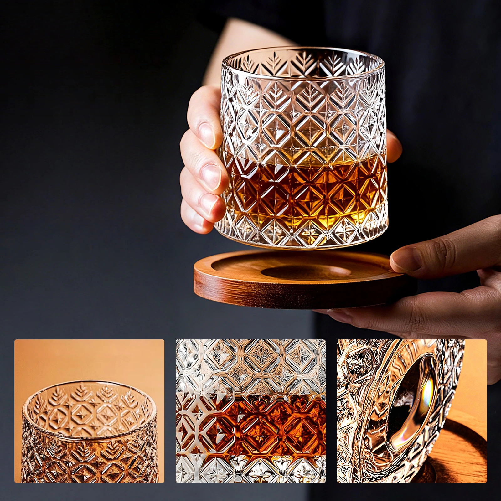 Etched Whisky Glasses Set of 2, 275ml Sturdy Rock Glasses for Bourbon, Rum, Gin, Whiskey & Cocktails, Dishwasher Safe view 3