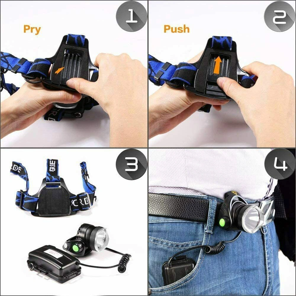 3 Pack Rechargeable LED Headlamp with Battery & Charger Camping Hiking Head Light view 5