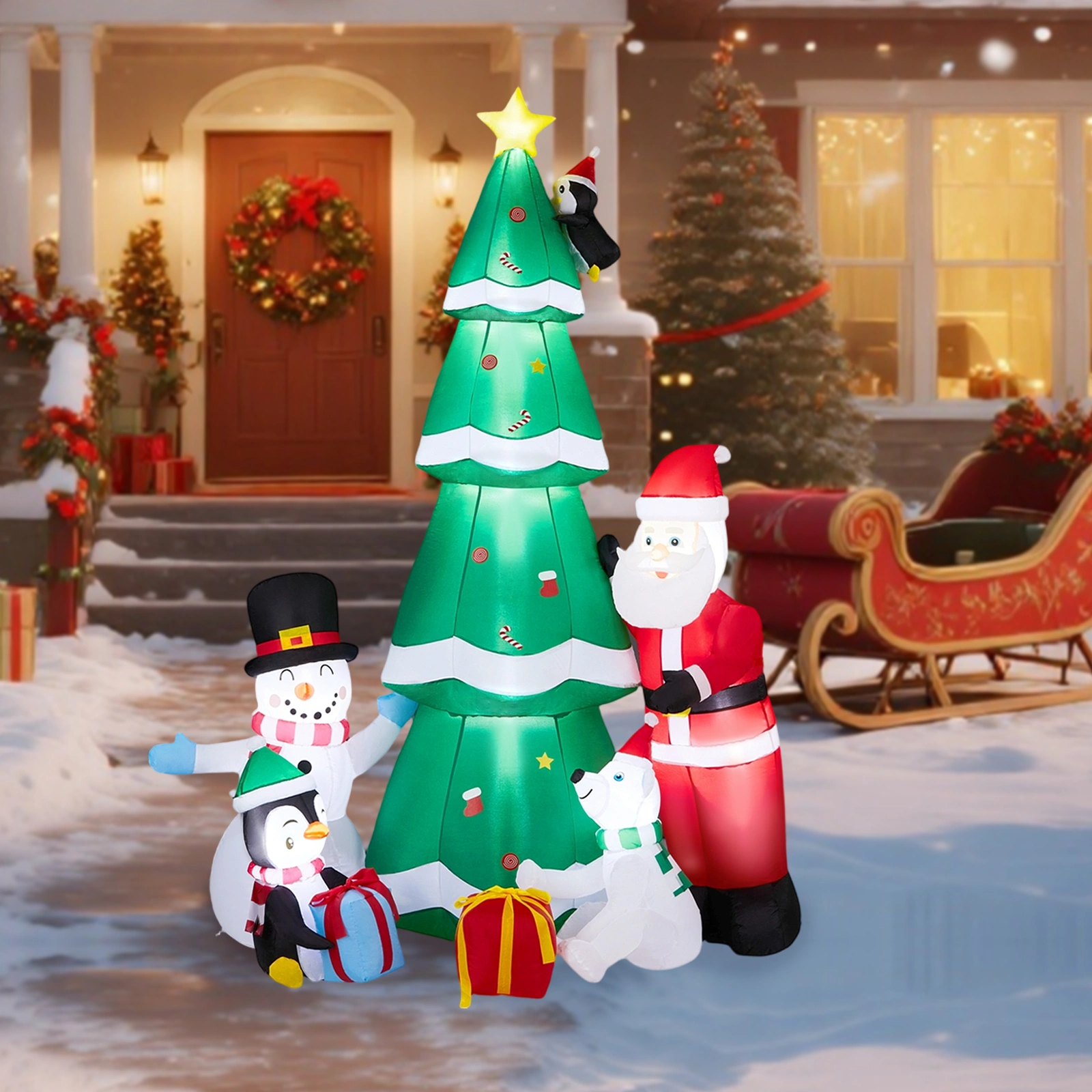 7.5FT Lighted Christmas Inflatable Decoration, Inflatable Christmas Tree with Santa and Snowman, Funny Blow Up Yard Decorations with Built-in LED Lights for Holiday Party Front Yard Lawn Garden Decor view 2
