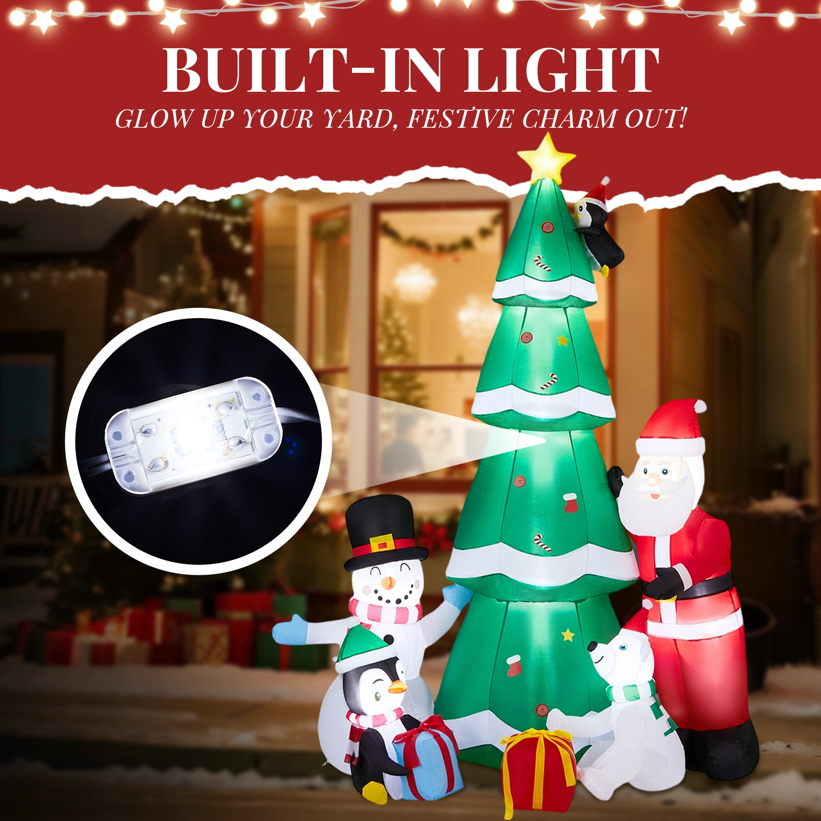 7.5FT Lighted Christmas Inflatable Decoration, Inflatable Christmas Tree with Santa and Snowman, Funny Blow Up Yard Decorations with Built-in LED Lights for Holiday Party Front Yard Lawn Garden Decor view 4
