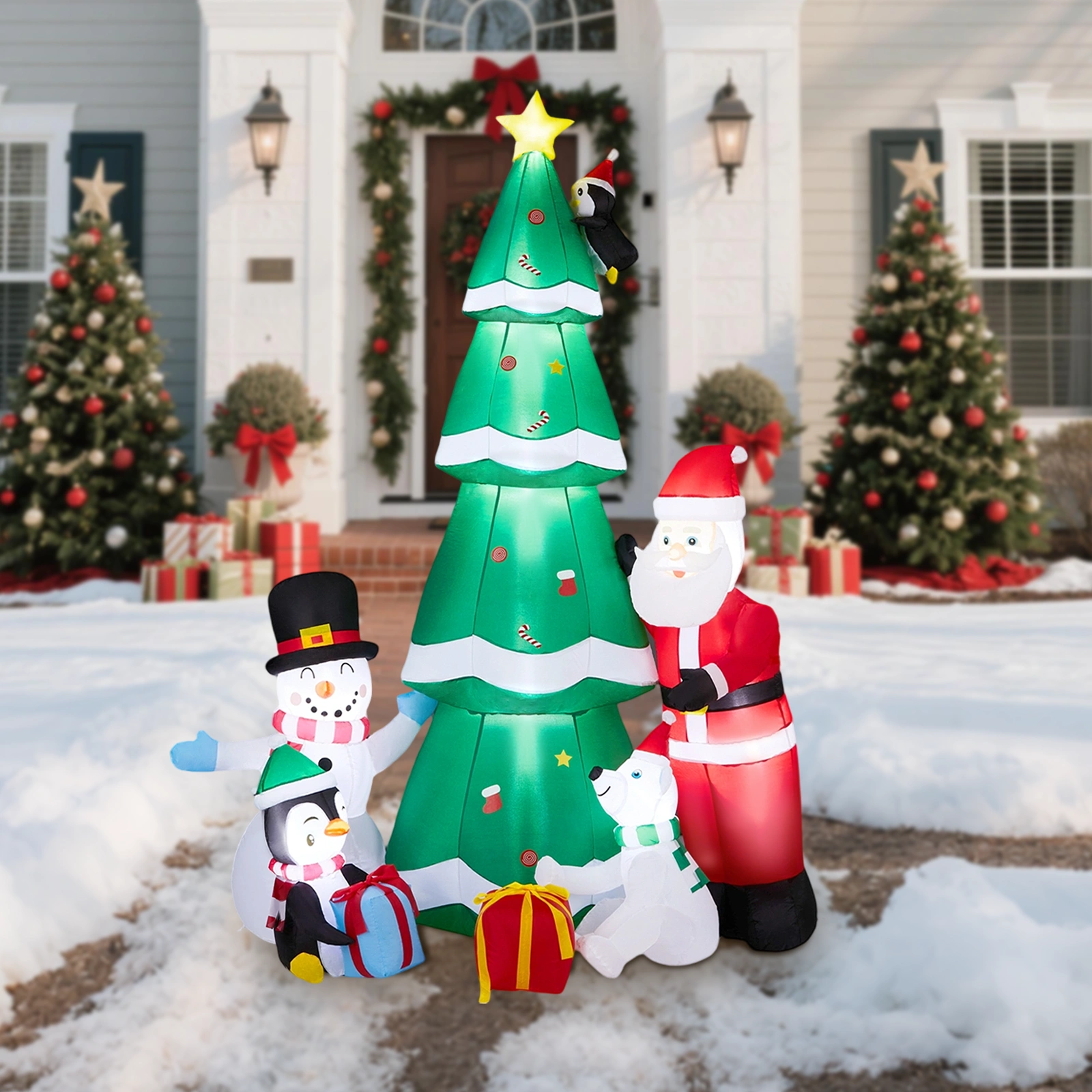7.5FT Lighted Christmas Inflatable Decoration, Inflatable Christmas Tree with Santa and Snowman, Funny Blow Up Yard Decorations with Built-in LED Lights for Holiday Party Front Yard Lawn Garden Decor view 9