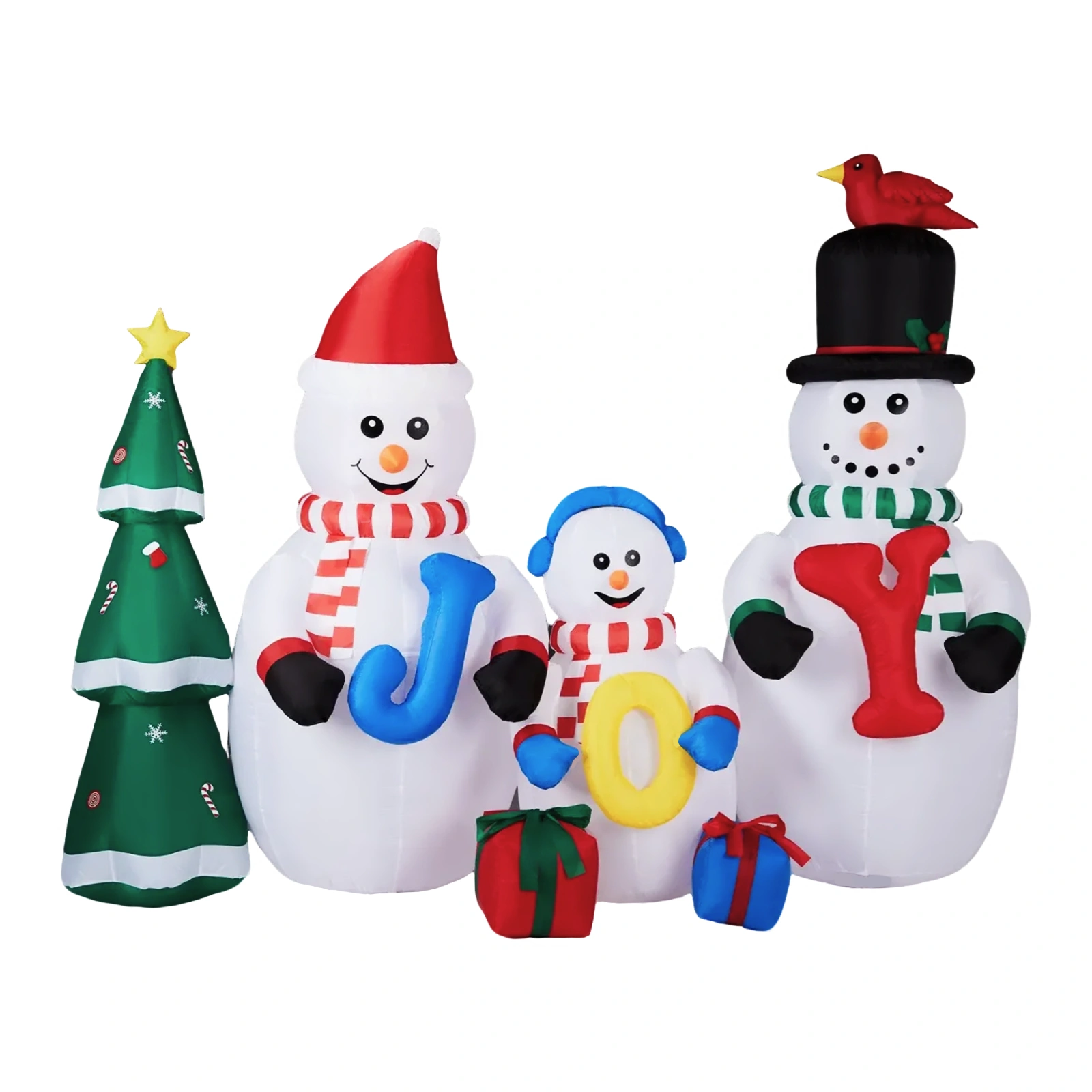 4M LED Lighted Inflatable Snowman Family with JOY & Xmas Tree Christmas Yard Decoration, Blow Up Holiday Lawn Decor for Front Yard, Party