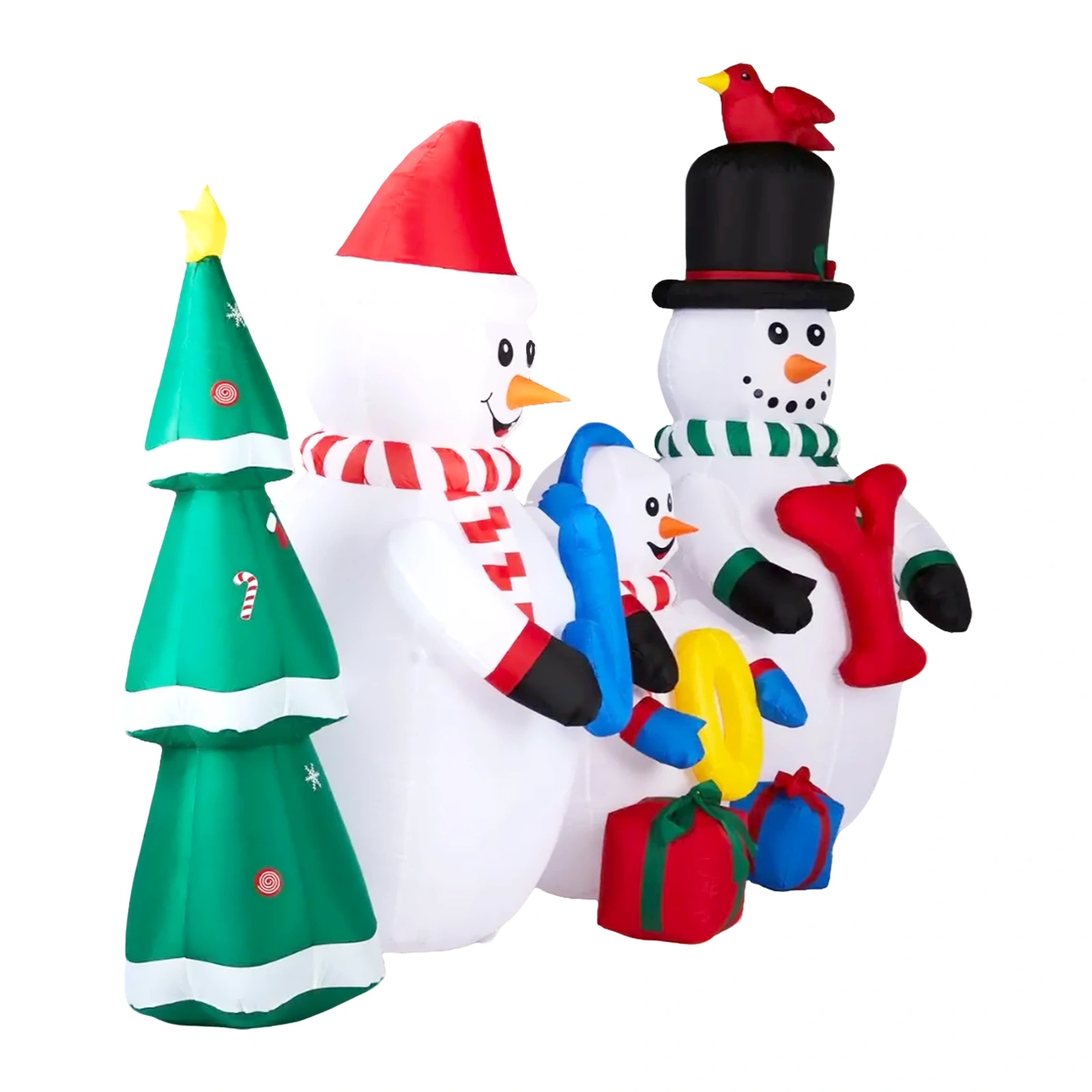 4M LED Lighted Inflatable Snowman Family with JOY & Xmas Tree Christmas Yard Decoration, Blow Up Holiday Lawn Decor for Front Yard, Party view 2