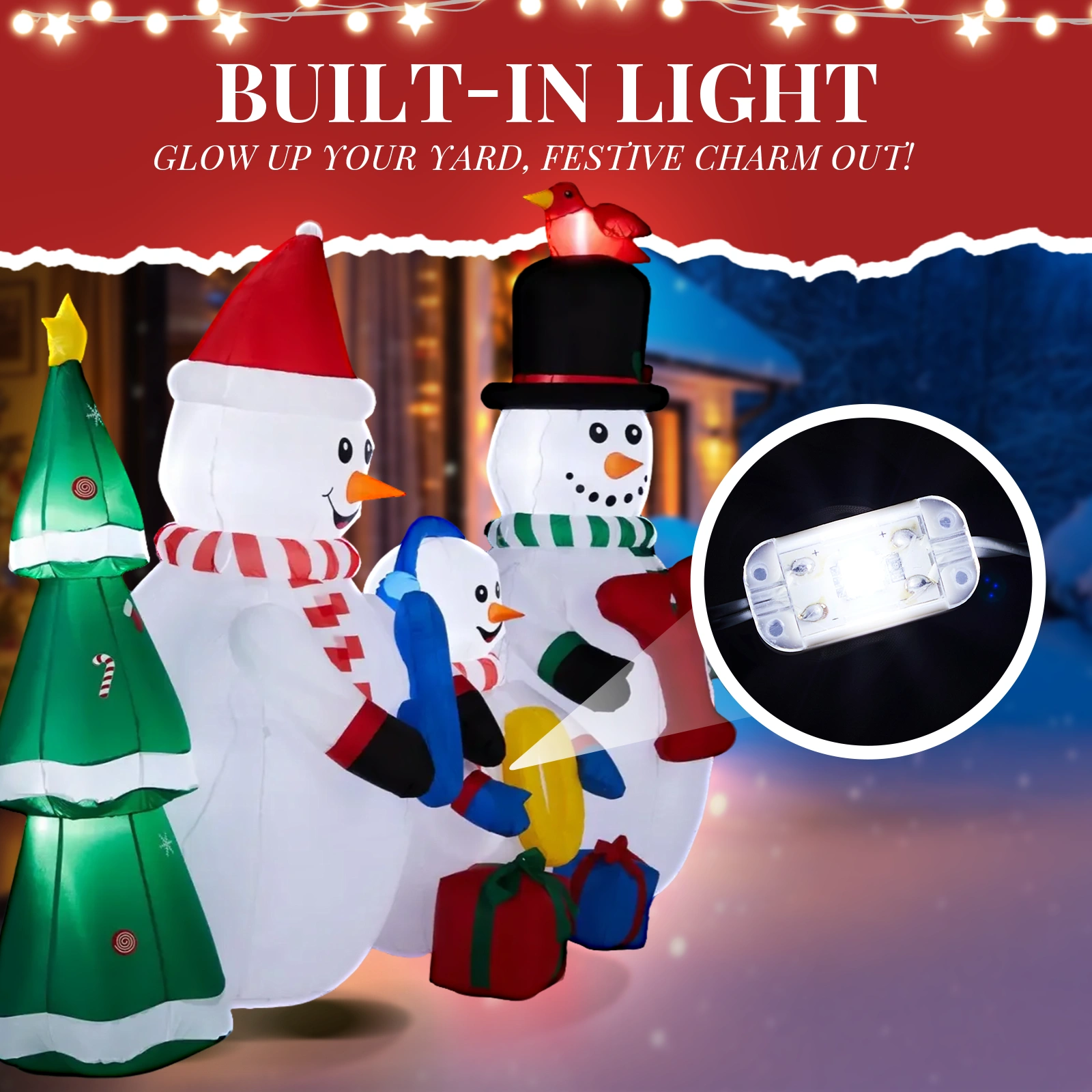 4M LED Lighted Inflatable Snowman Family with JOY & Xmas Tree Christmas Yard Decoration, Blow Up Holiday Lawn Decor for Front Yard, Party view 3