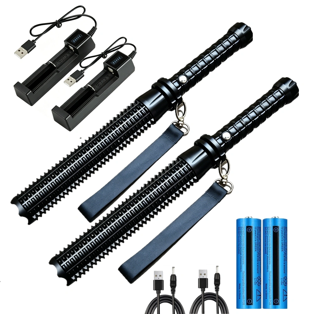 2 Pack USB Rechargeable LED Flashlight, 3-Mode Zoomable Torch, Retractable Outdoor Security Light